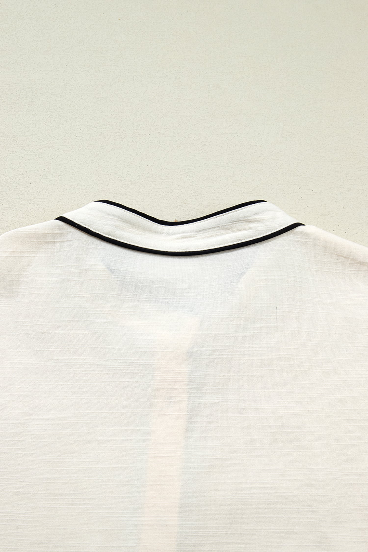 Beige Contrast Color Trim Button Down Long Puff Sleeve Shirt