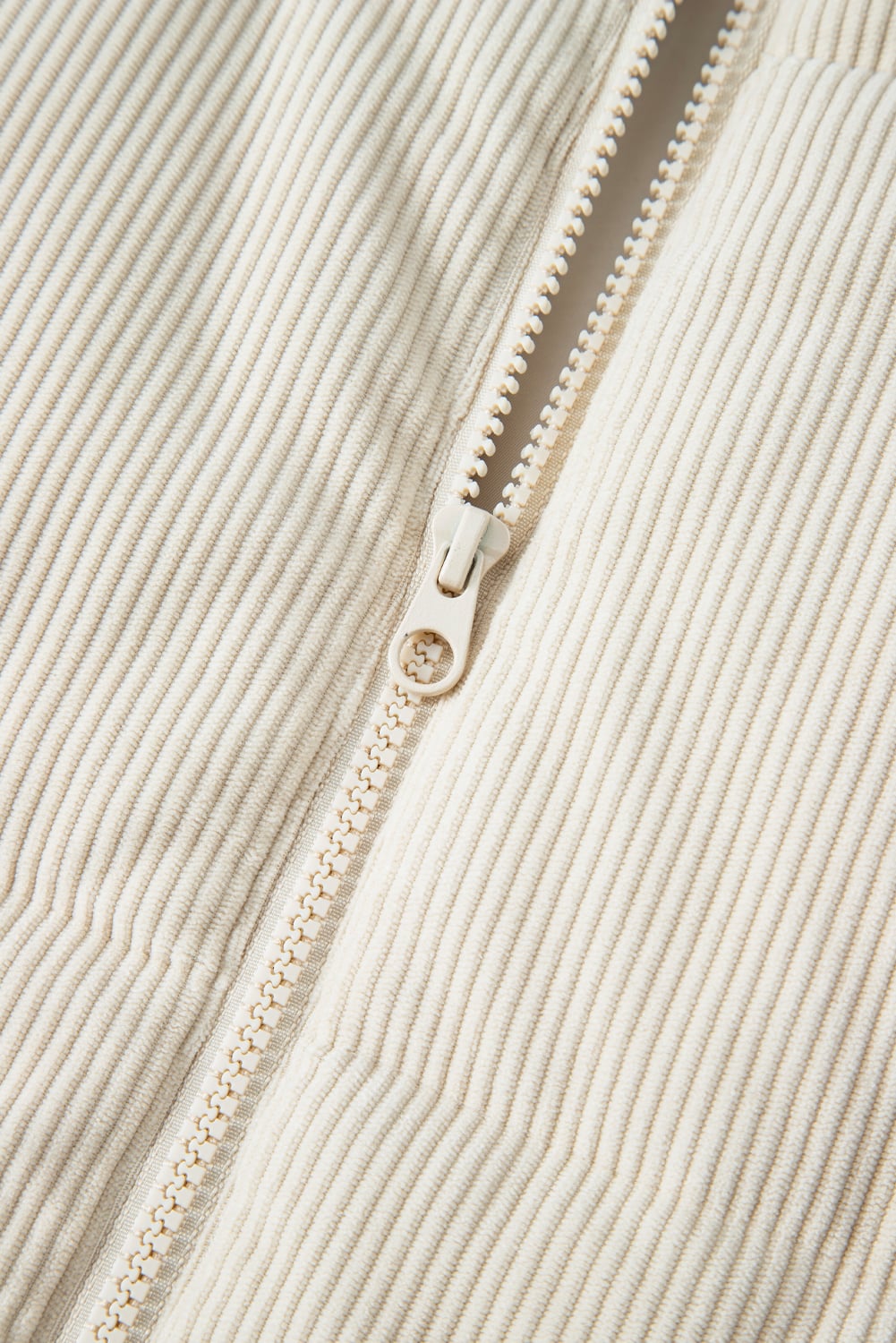 Beige Corduroy Stand Neck Zipped Puffer Vest
