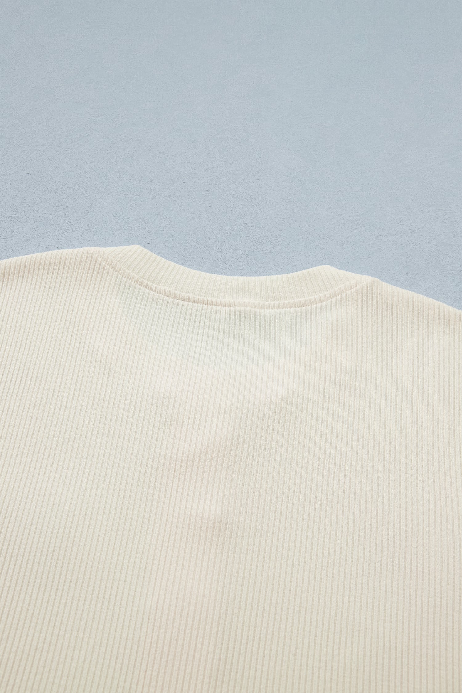 Beige Denim Patchwork Short Sleeve Ribbed Shirt