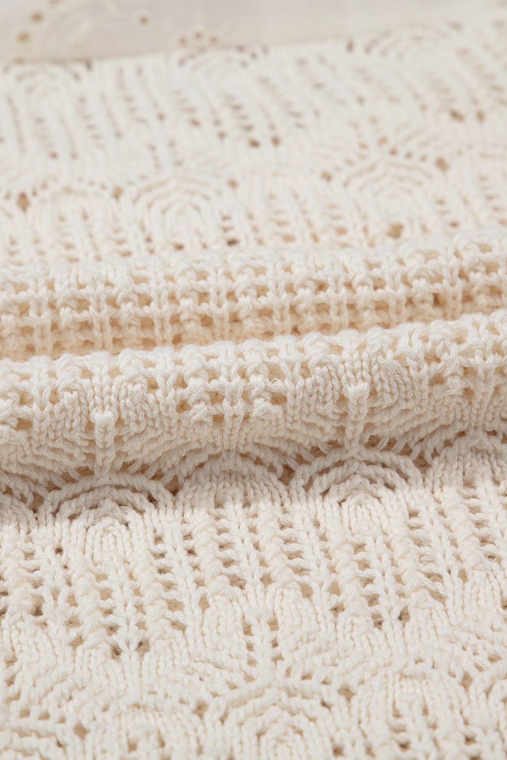 Beige Embroidered Patchwork Hollow Out Knitted Ruffle Sweater Vest