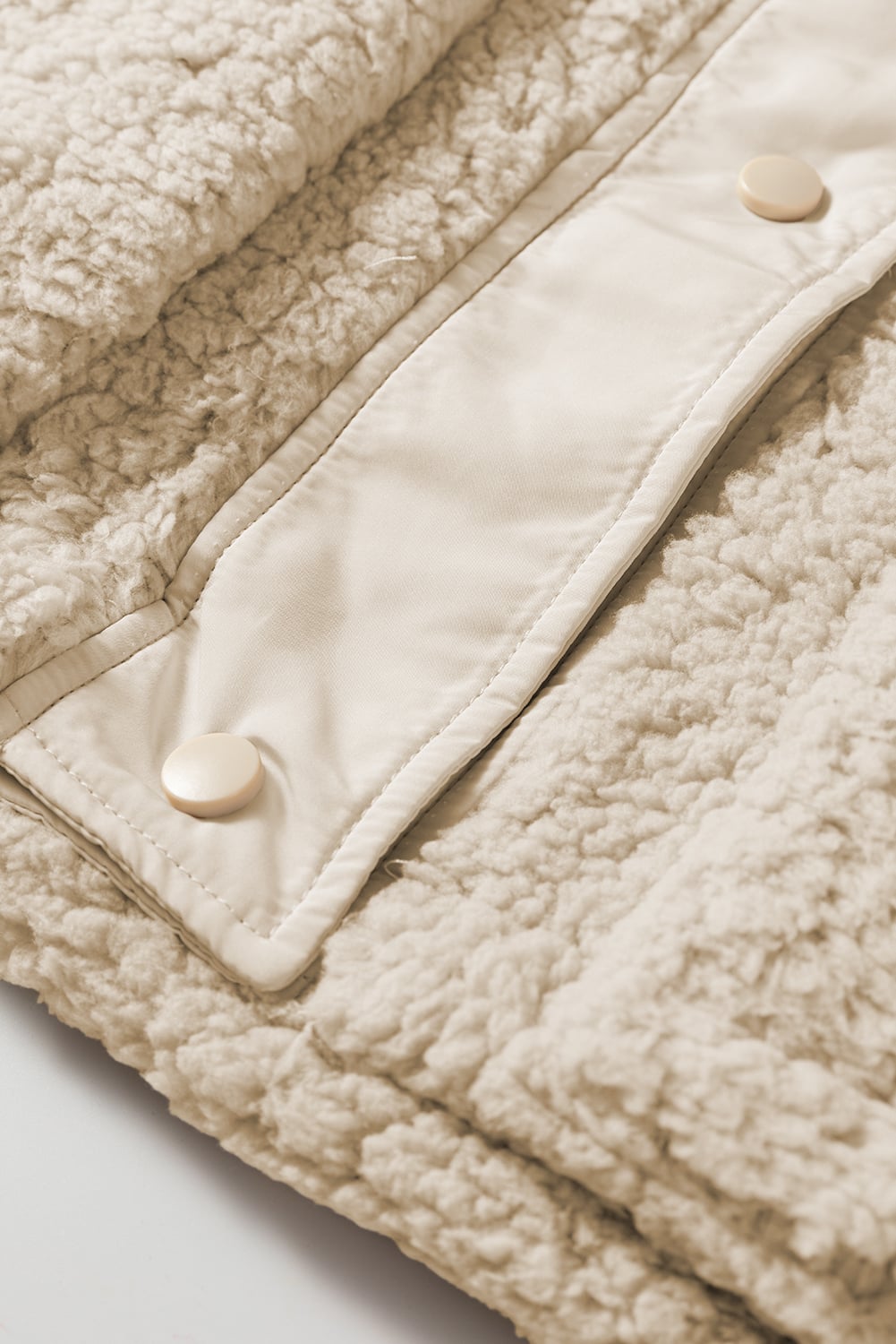 Beige Faux Fur Snap Button Front Knot Side Plush Vest with Pockets
