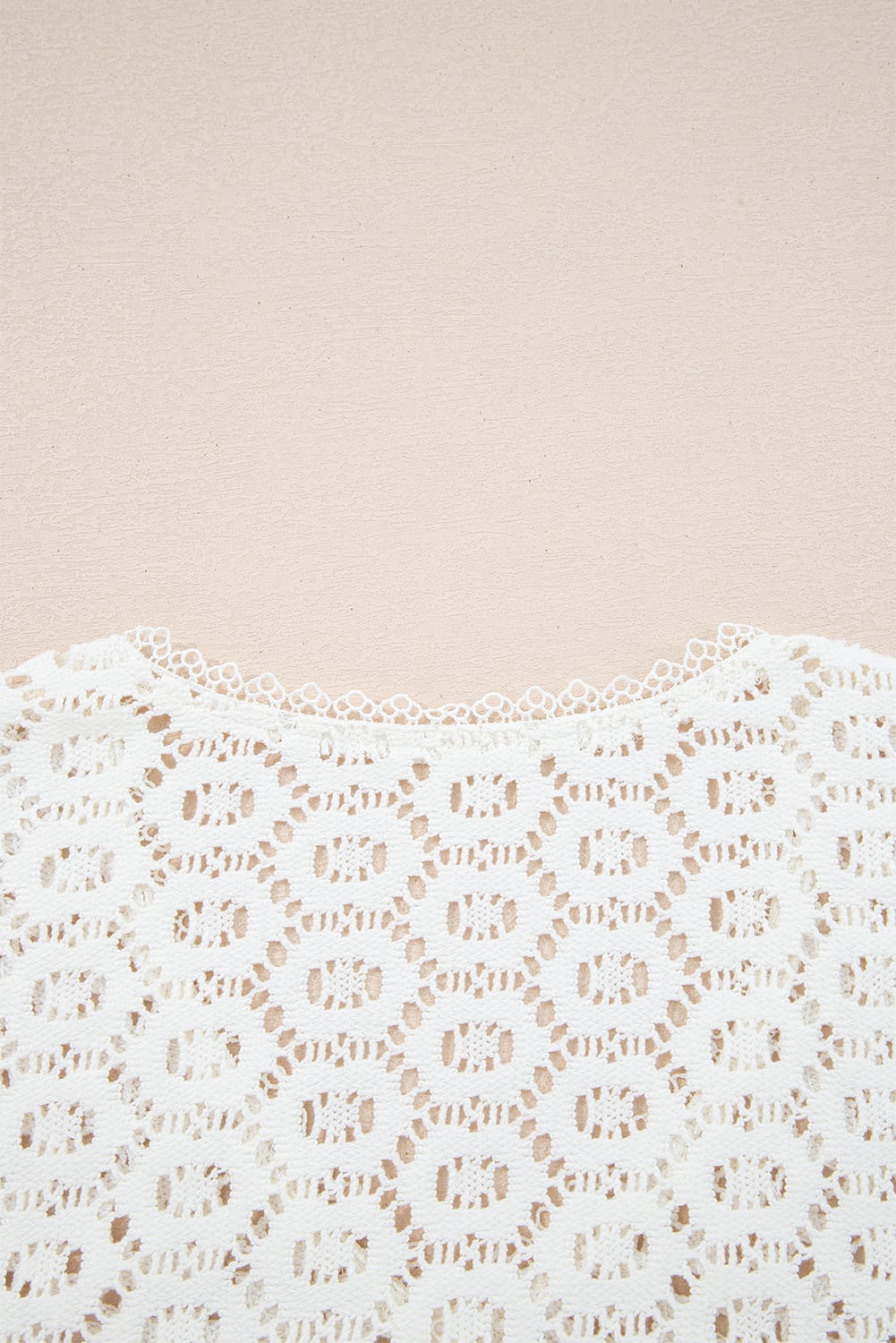 Beige Flower Lace V Neck Ruffled Sleeve Top