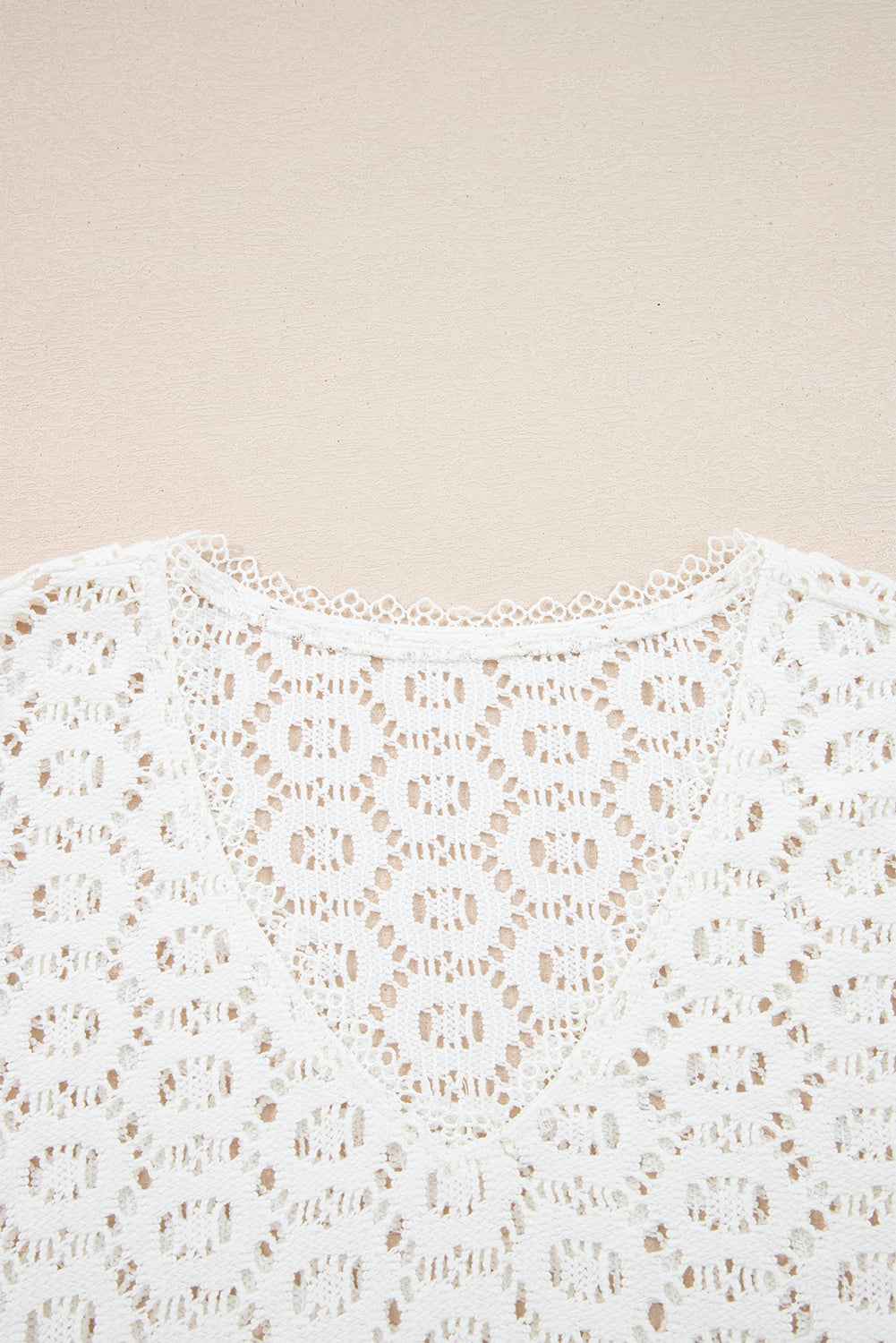 Beige Flower Lace V Neck Ruffled Sleeve Top