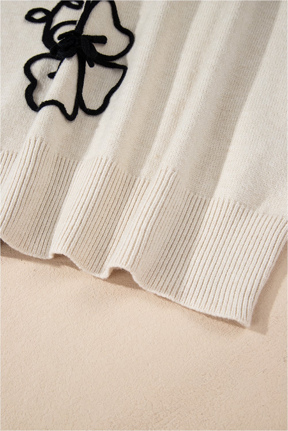 Beige Flower Stitching Mock Neck Sweater