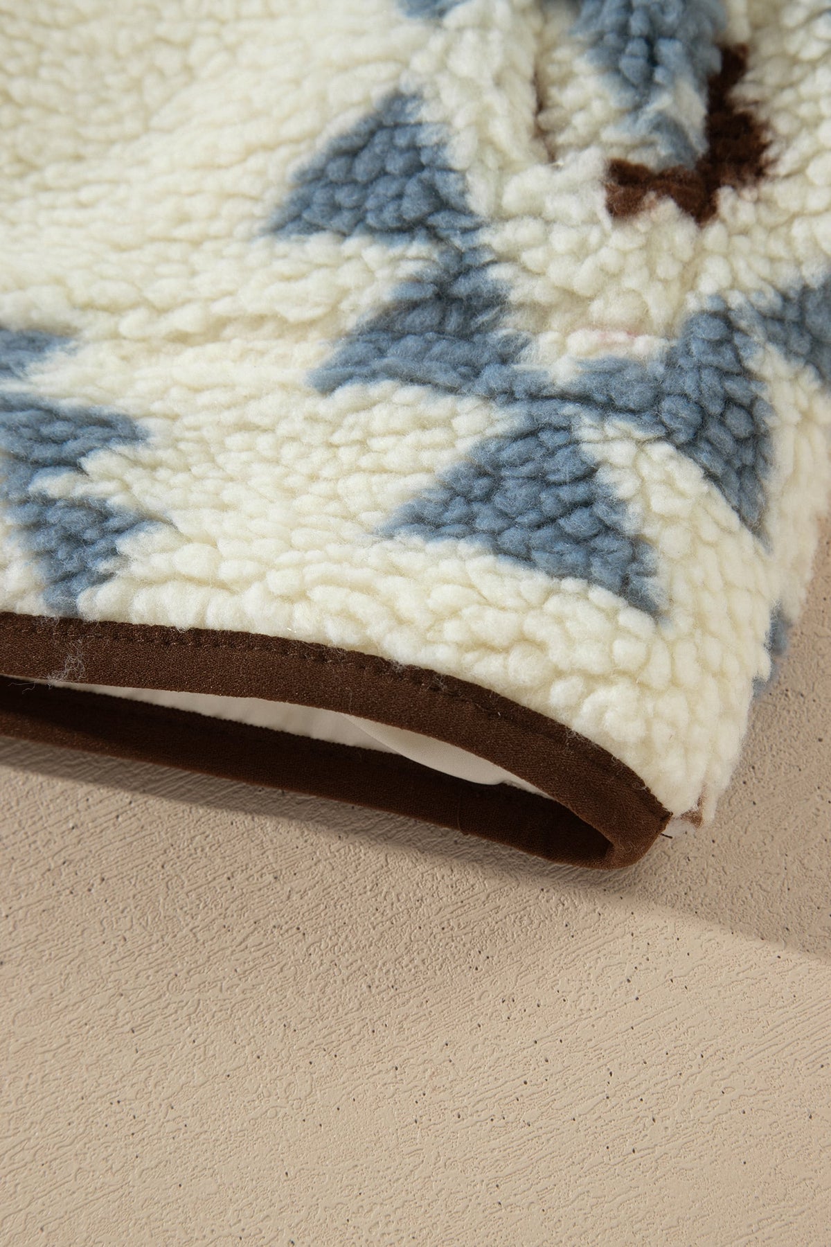 Beige Geometric Print Sherpa Western Style Long Sleeve Sweatshirt