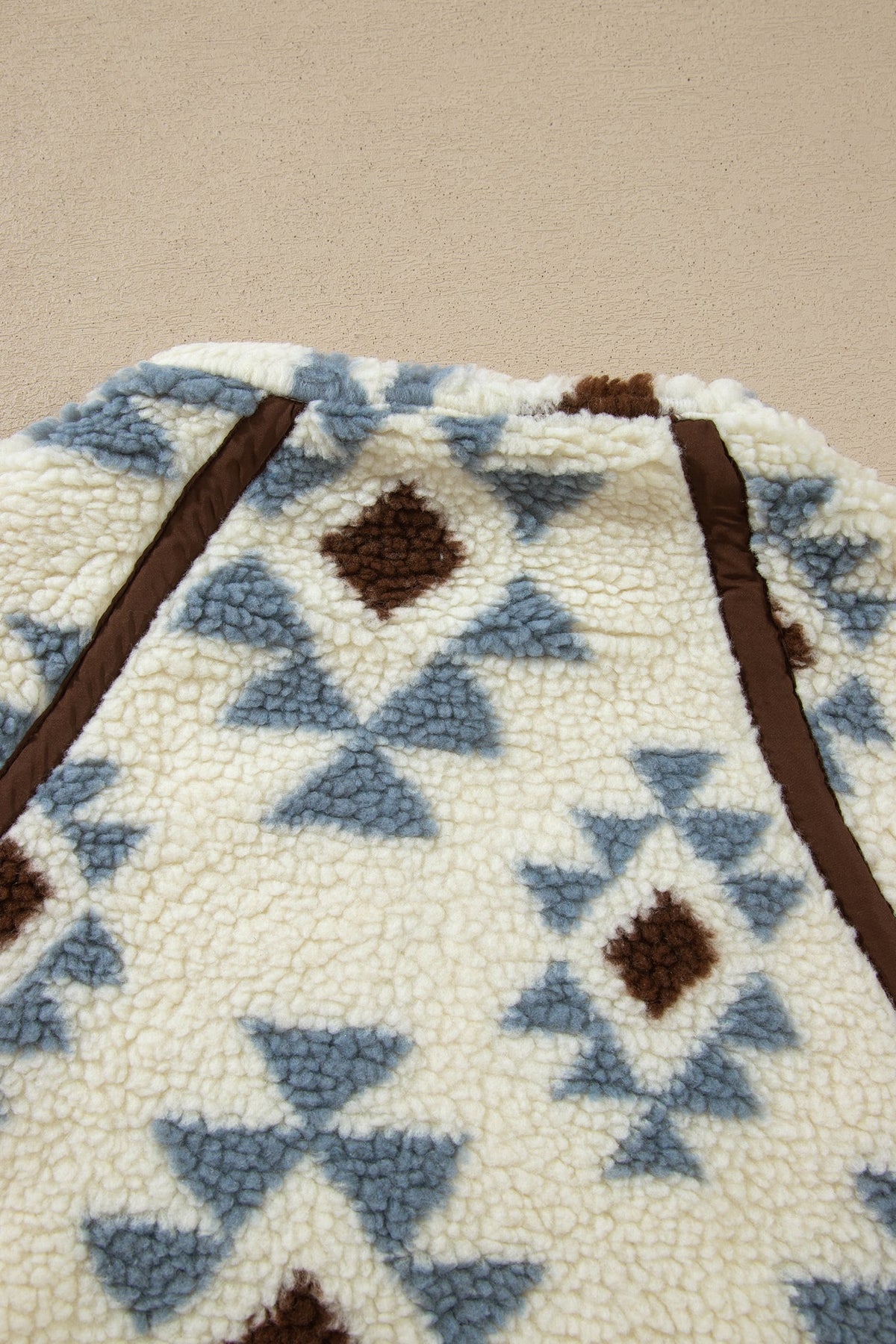 Beige Geometric Print Sherpa Western Style Long Sleeve Sweatshirt