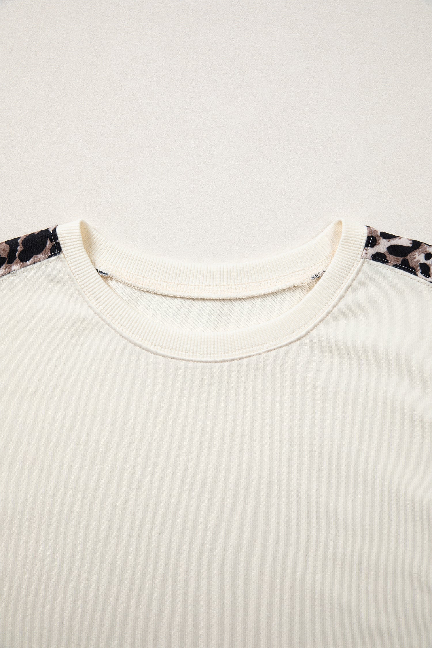 Beige Leopard Block Patchwork Uneven Hem Short Sleeve Top