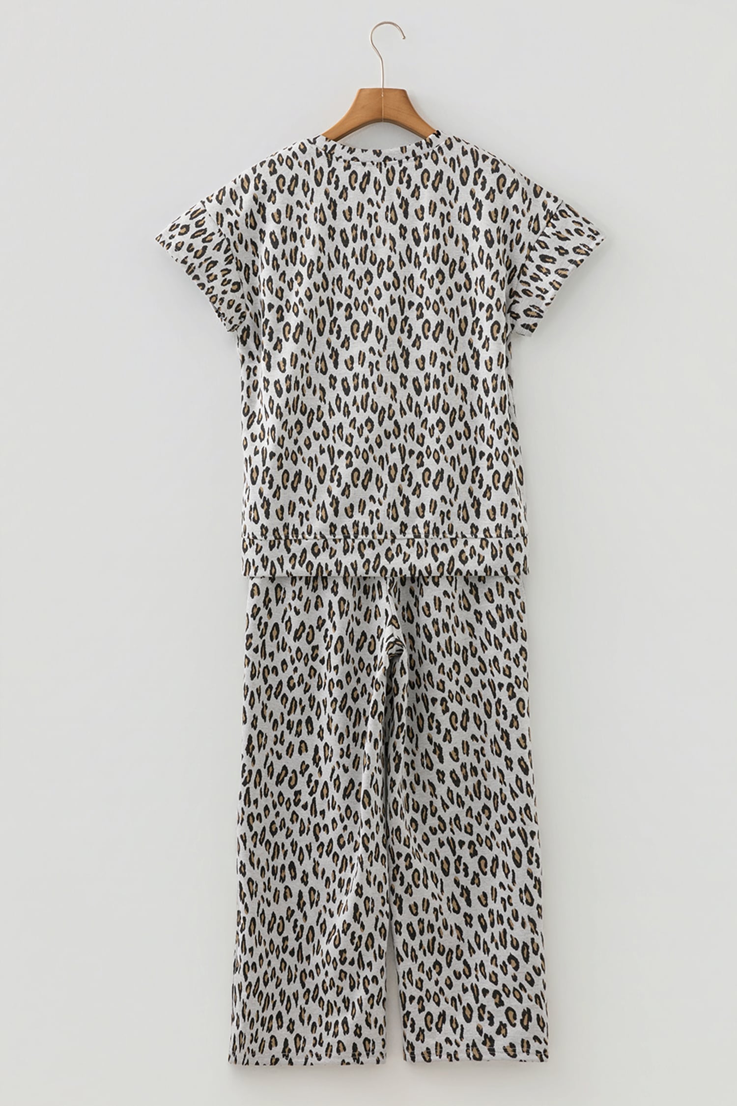 Beige Leopard Print Casual Tee and Pants 2pcs Outfit