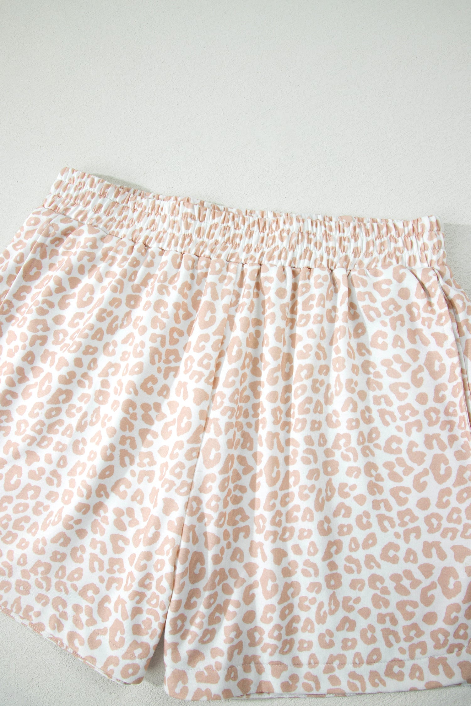 Beige Leopard Zip Polo Top 2pcs Short Set
