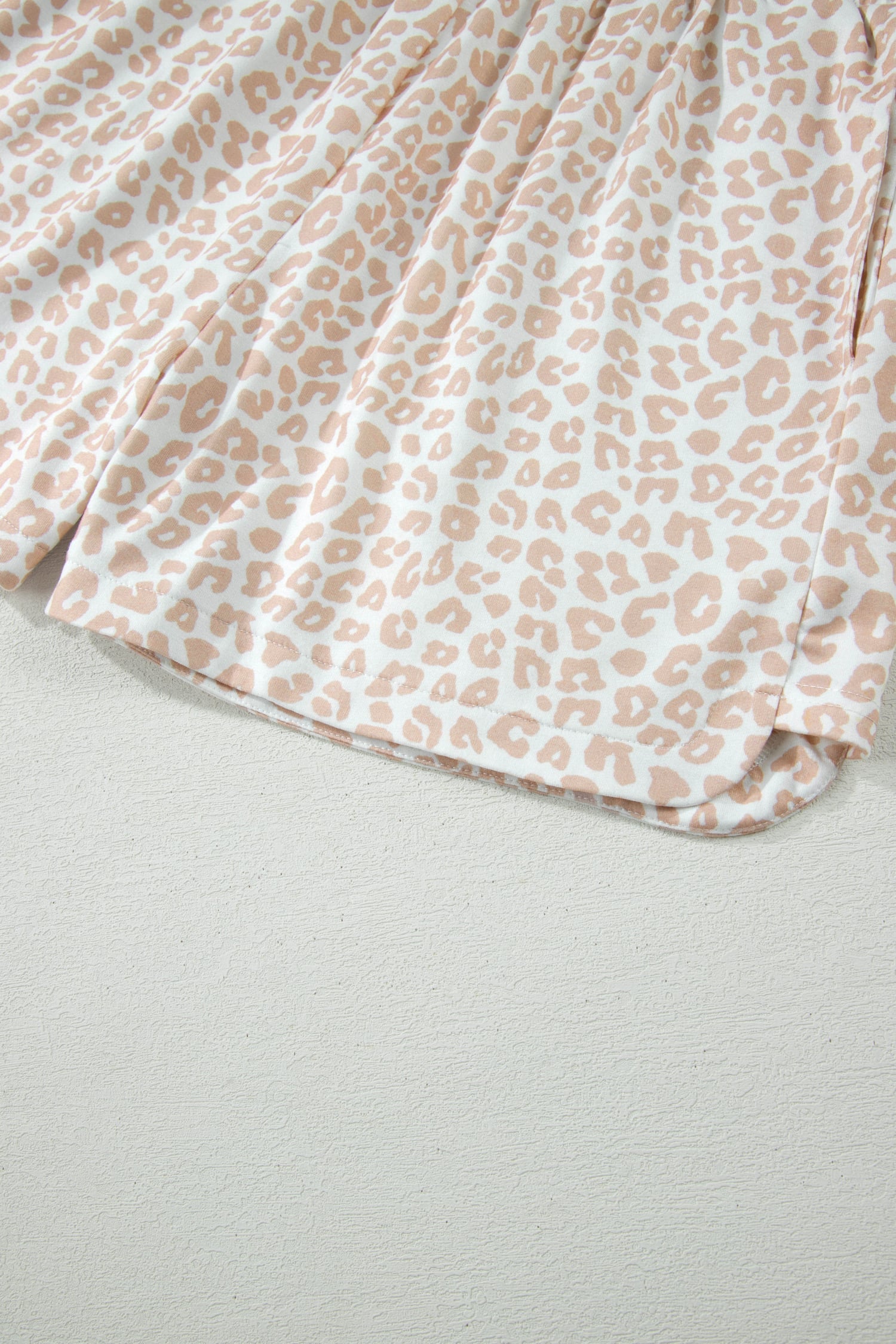 Beige Leopard Zip Polo Top 2pcs Short Set