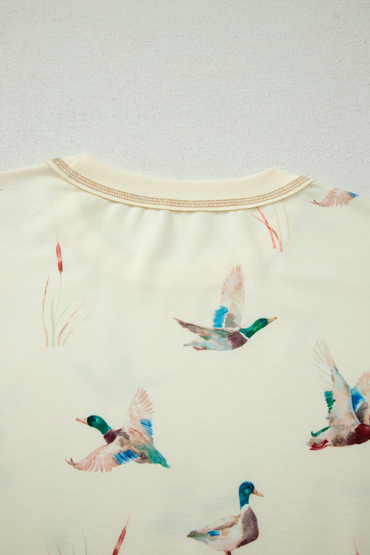 Beige Mallard Duck Print Oversized Tee Drawstring Short Set
