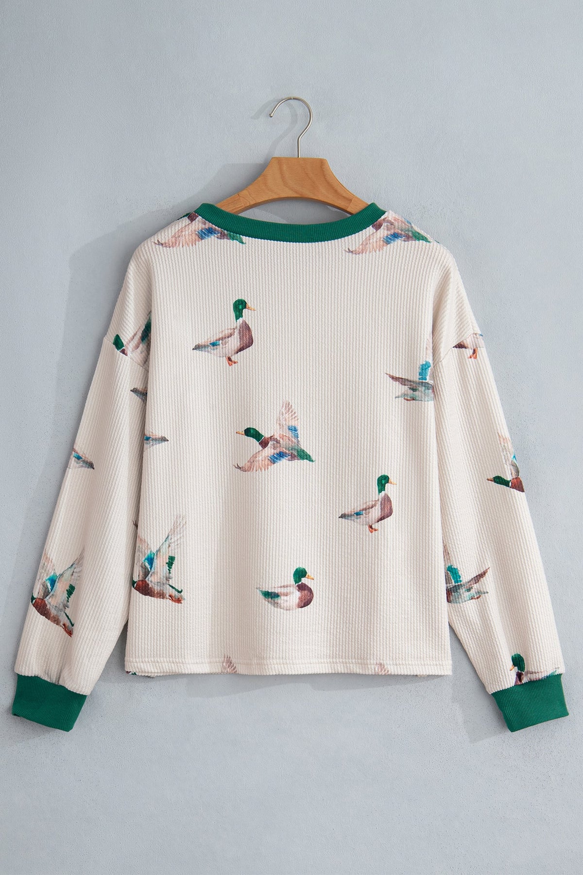 Beige Mallard Duck Print Plus Size Twisted Ribbed Top