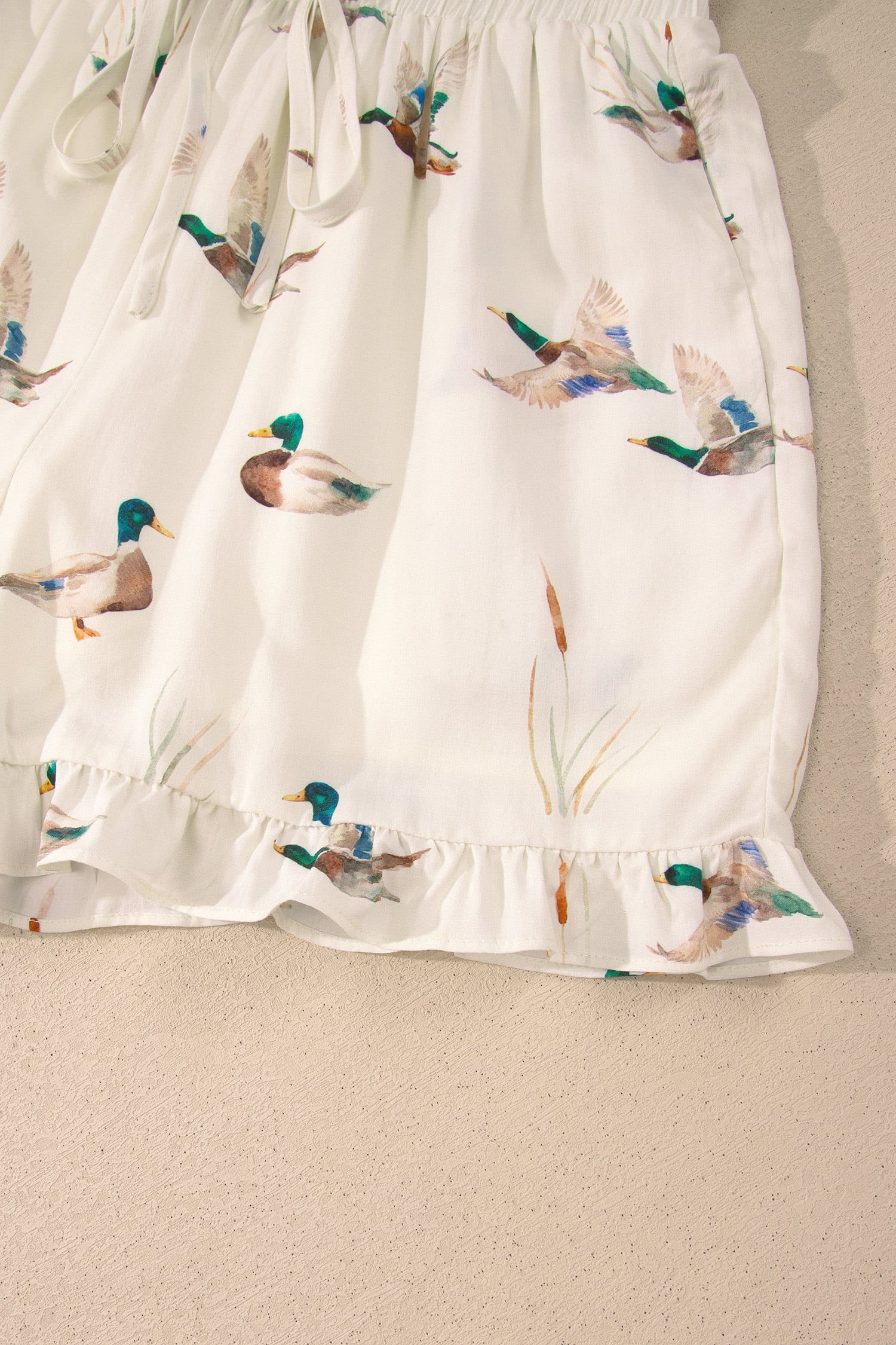 Beige Mallard Print Shirt Style Short Two Piece Set