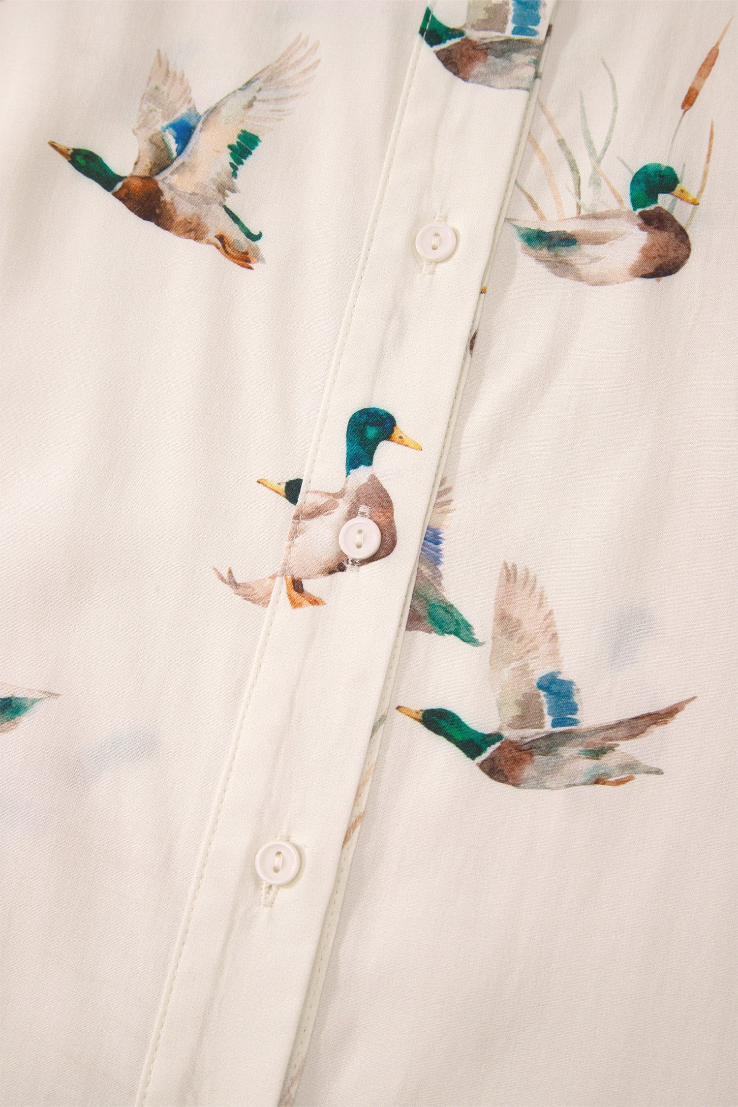 Beige Mallard Print Shirt Style Short Two Piece Set
