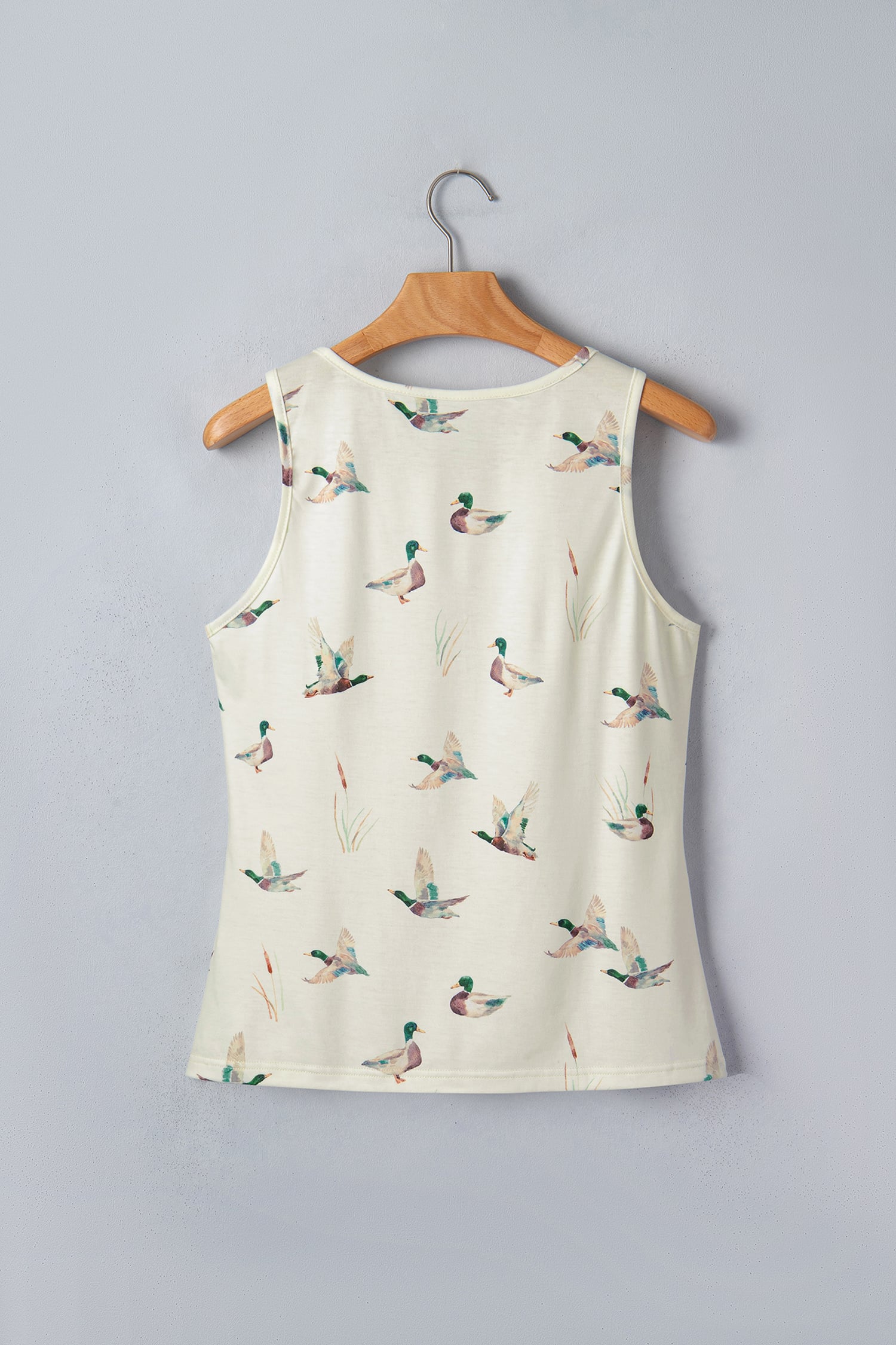 Beige Mallard Print Western Style Tank Top