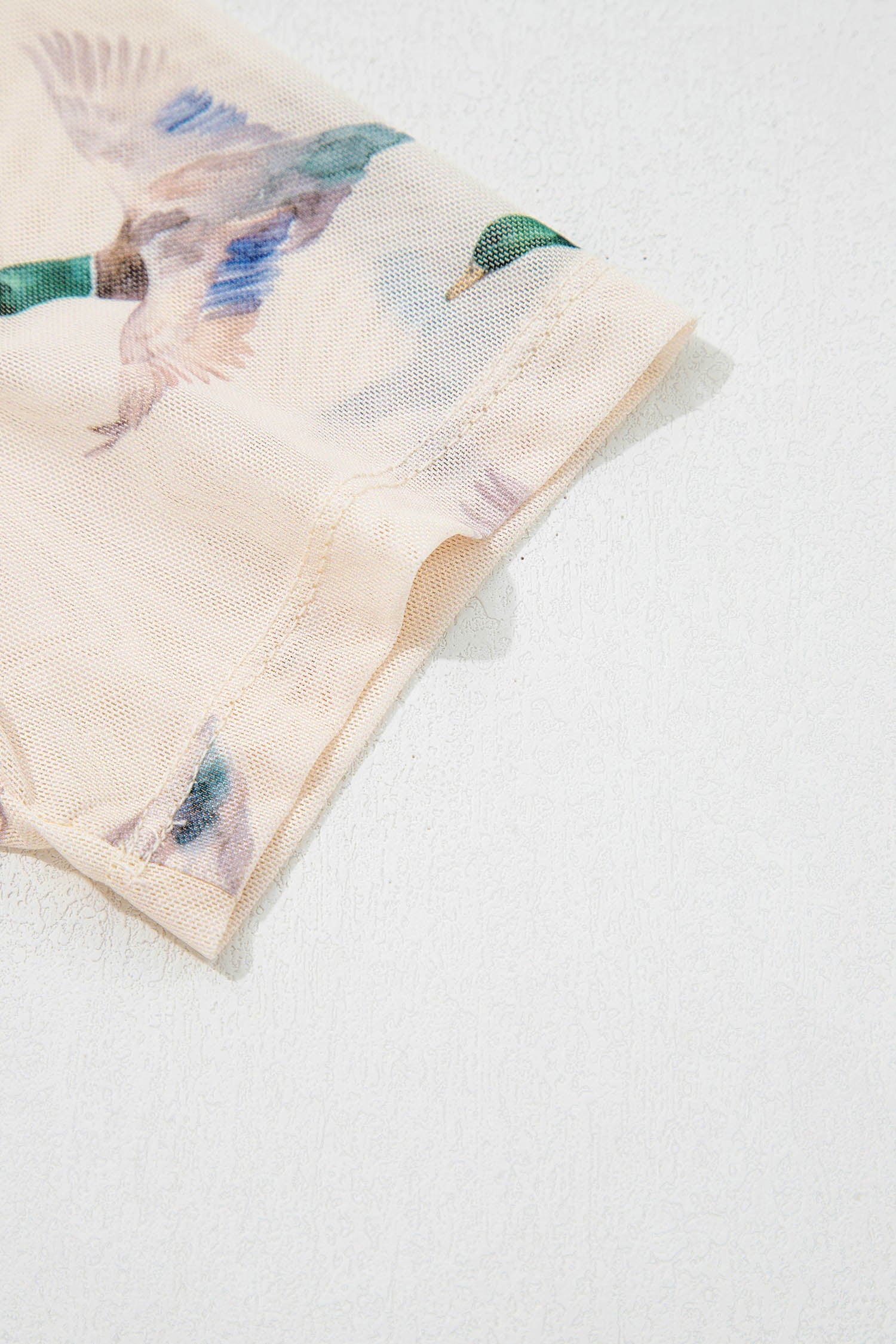 Beige Mallard Sheer Mesh Short Sleeve Top