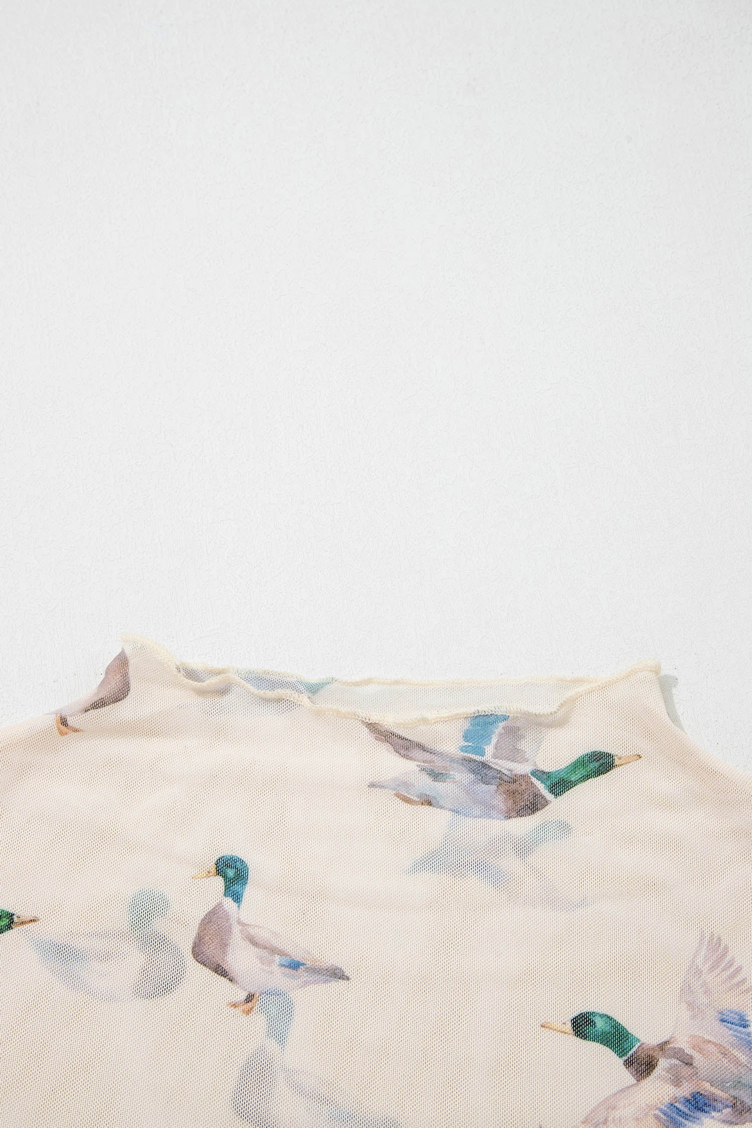 Beige Mallard Sheer Mesh Short Sleeve Top