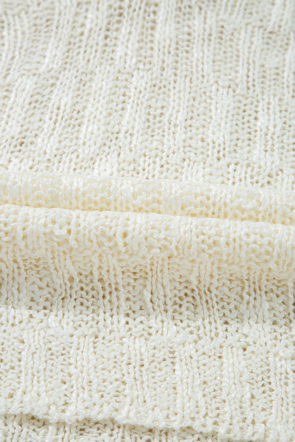 Beige Notched V Neck Short Sleeve Sweater