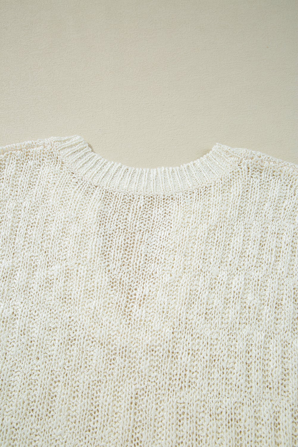 Beige Notched V Neck Short Sleeve Sweater