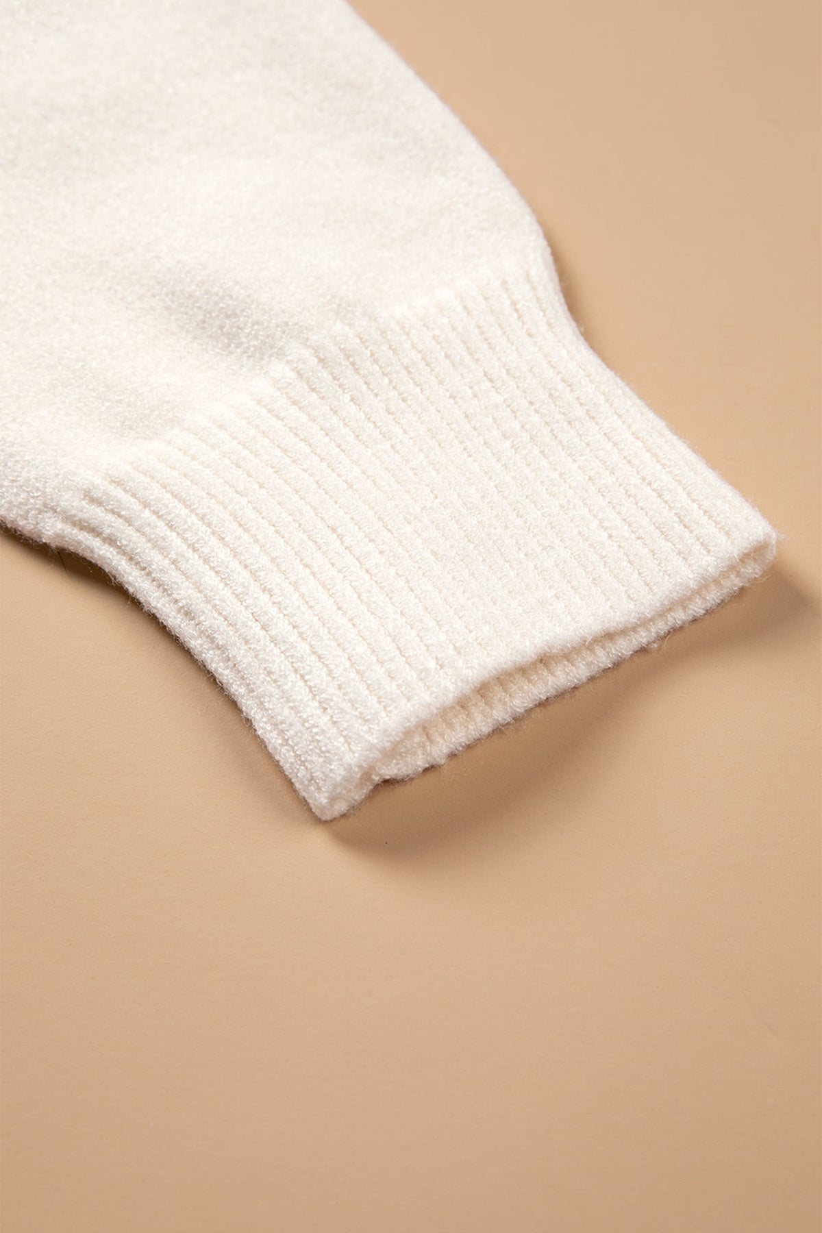 Beige Pixel Snowflake Reindeer Christmas Round Neck Casual Sweater