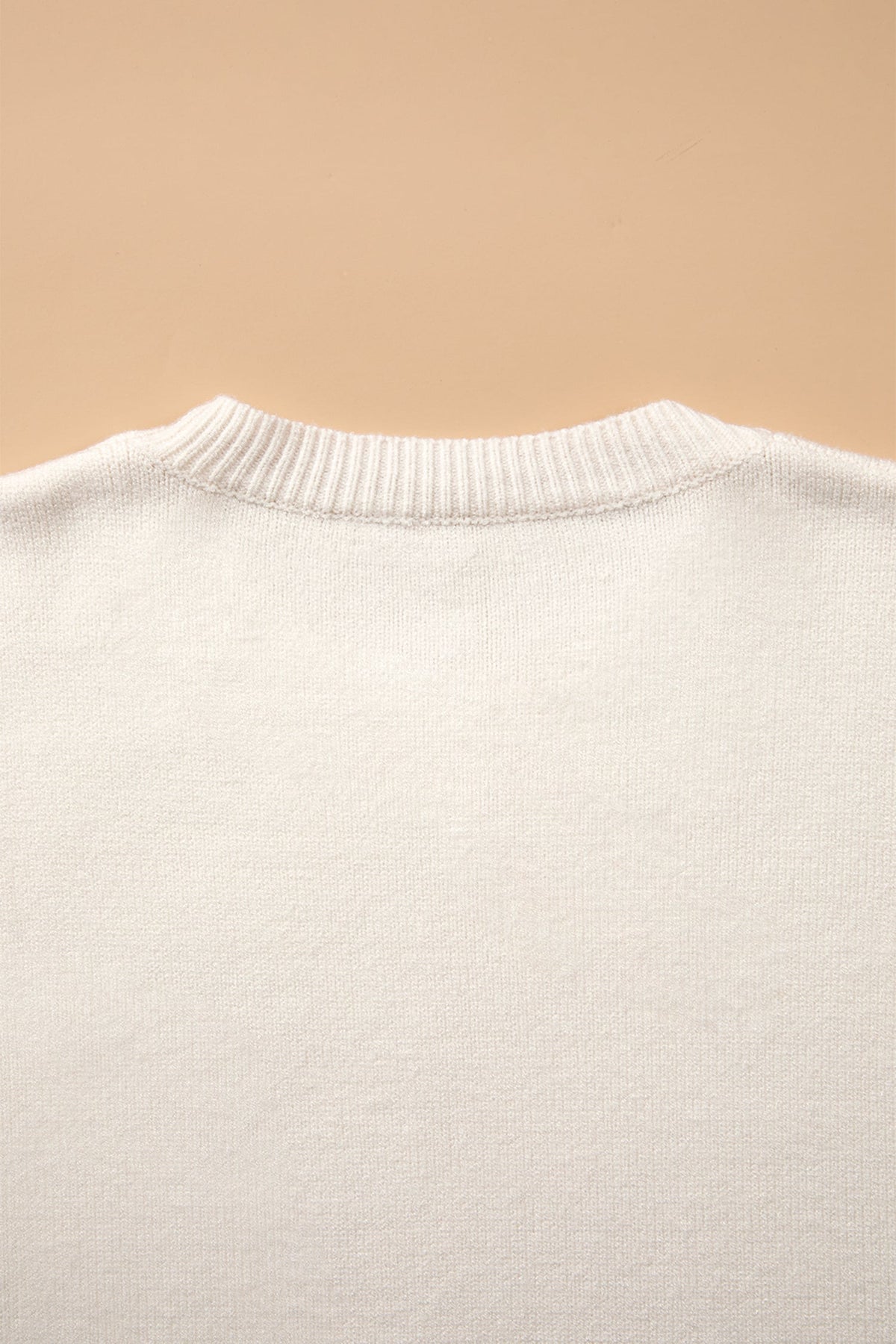 Beige Pixel Snowflake Reindeer Christmas Round Neck Casual Sweater