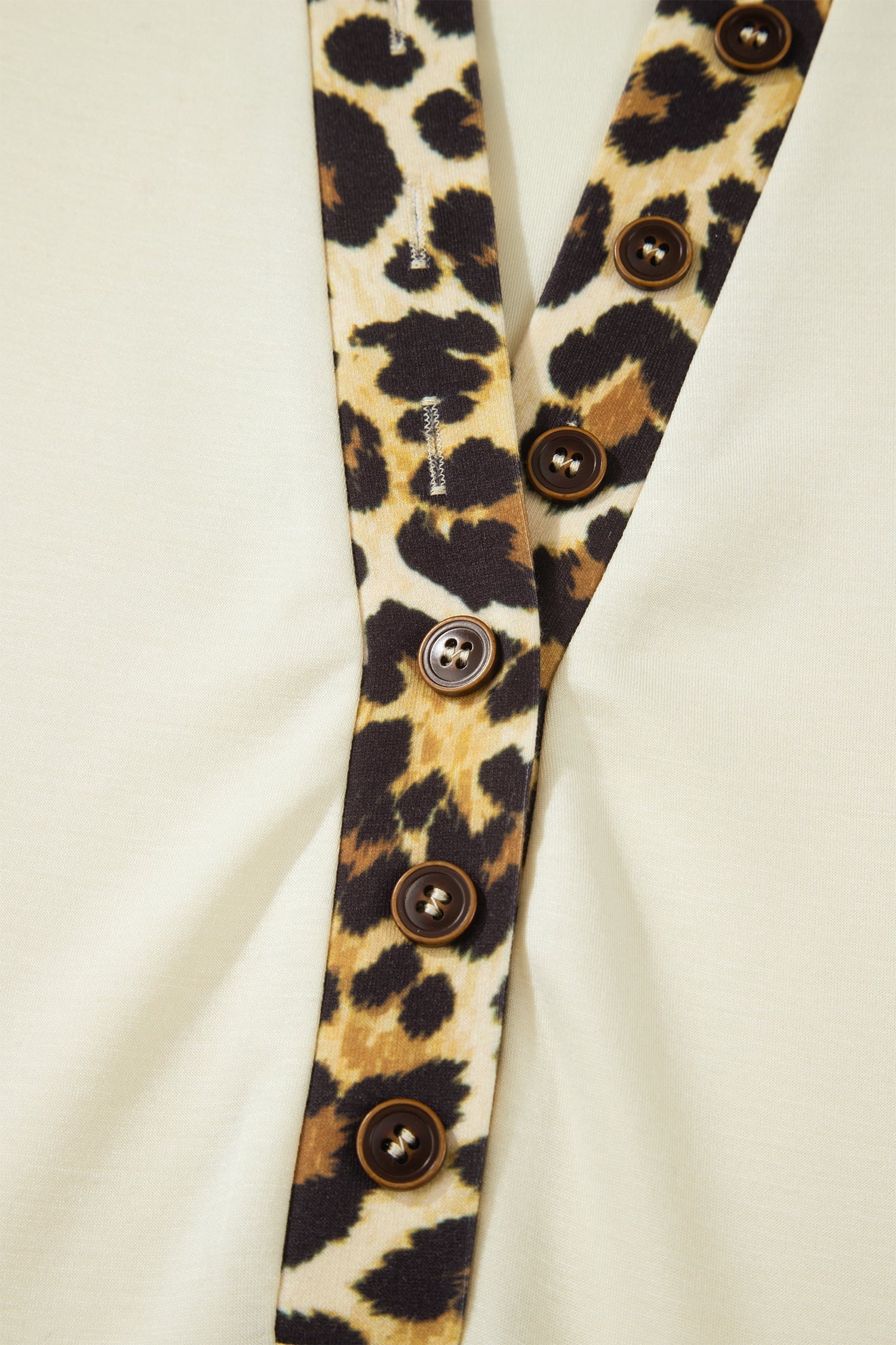 Beige Plus Size Leopard Contrast Patchwork Polo Tee
