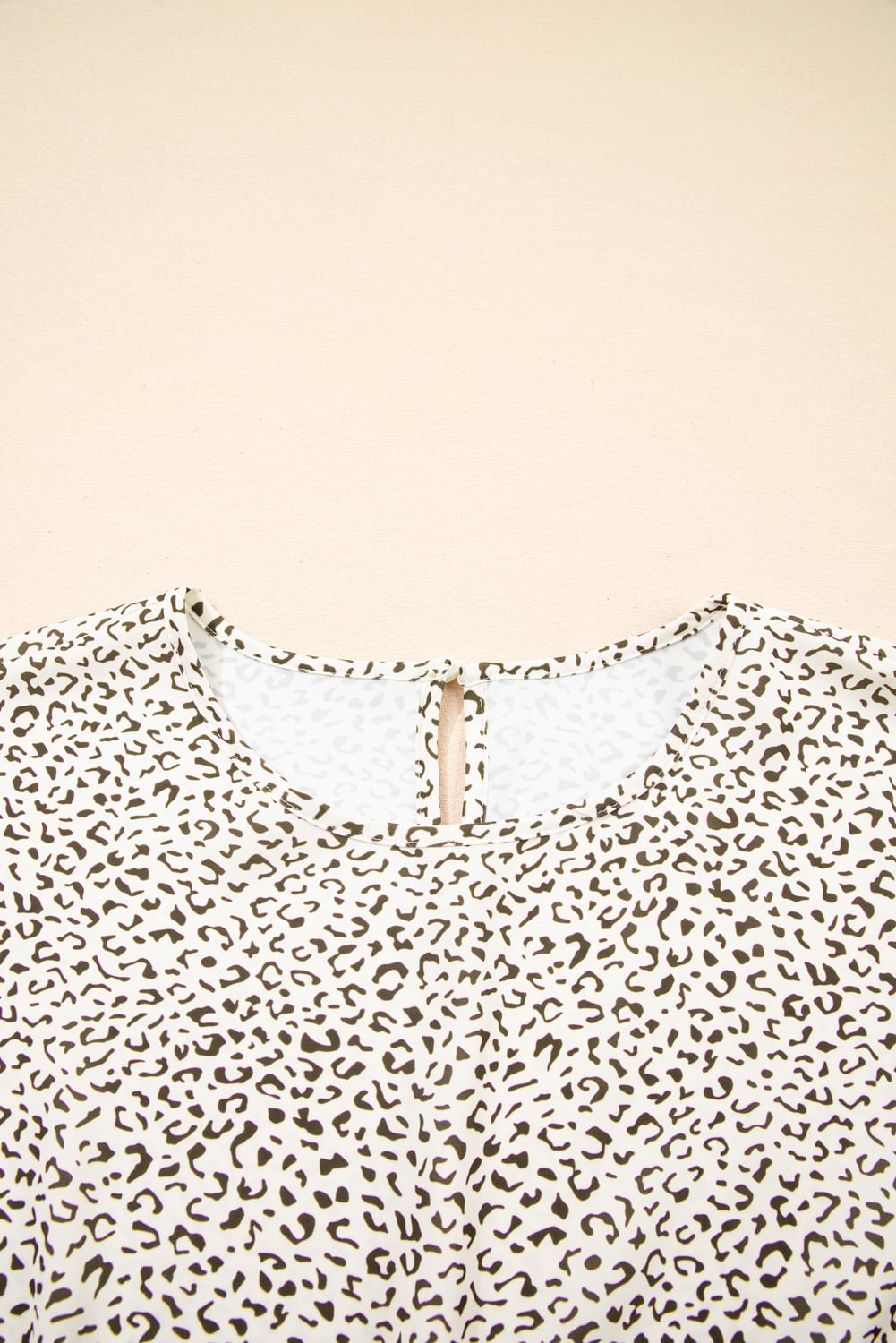 Beige Plus Size Leopard Print Frill Trim Short Sleeve Flared Dress