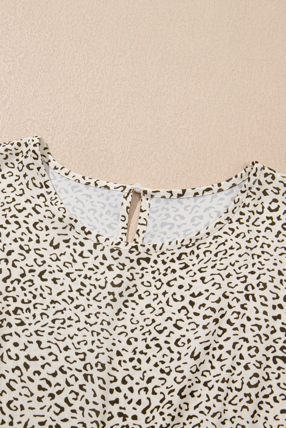 Beige Plus Size Leopard Print Frill Trim Short Sleeve Flared Dress