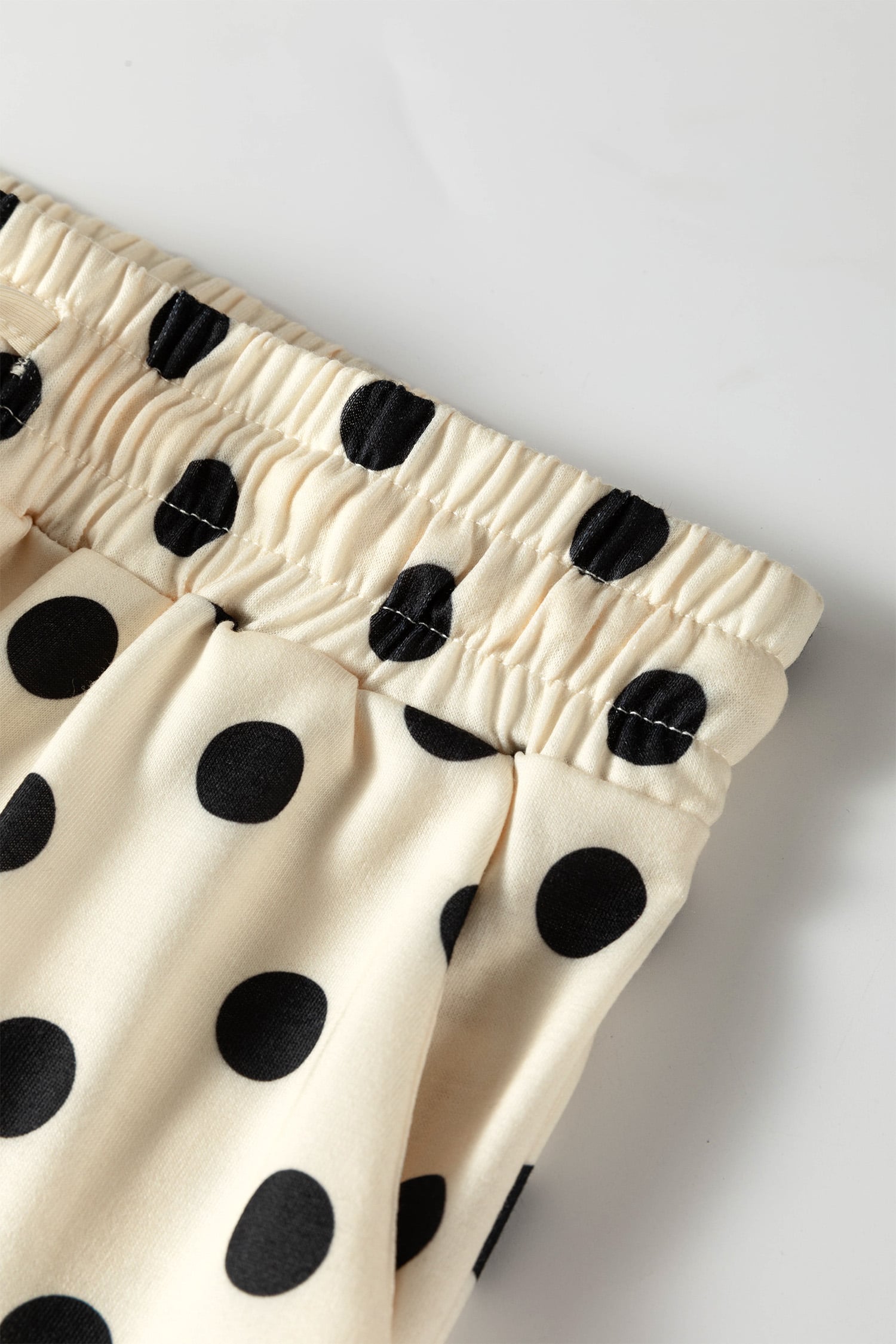 Beige Polka Dot Oversized Top Drawstring Short Set