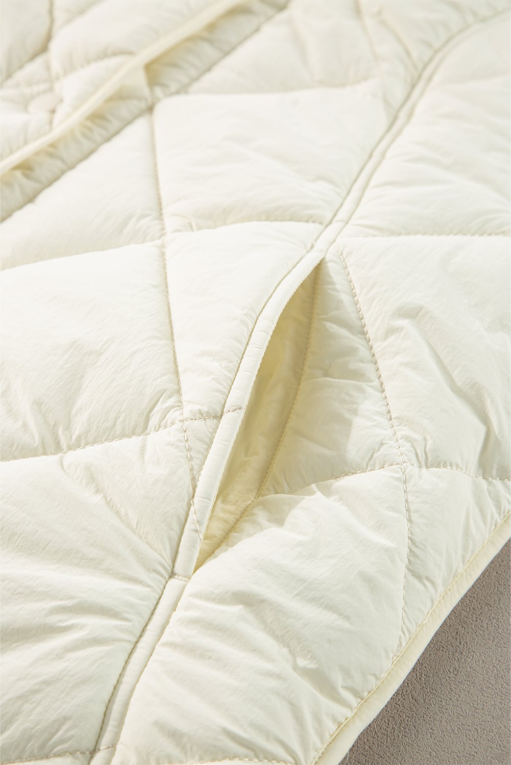Beige Quilted High Neck Button Up Pocket Vest Coat