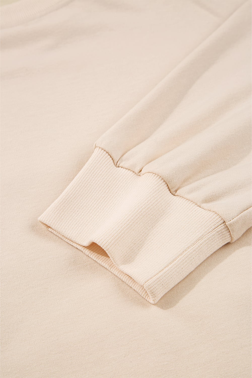 Beige Raw Edge Flower Patch Drop Shoulder Casual Top