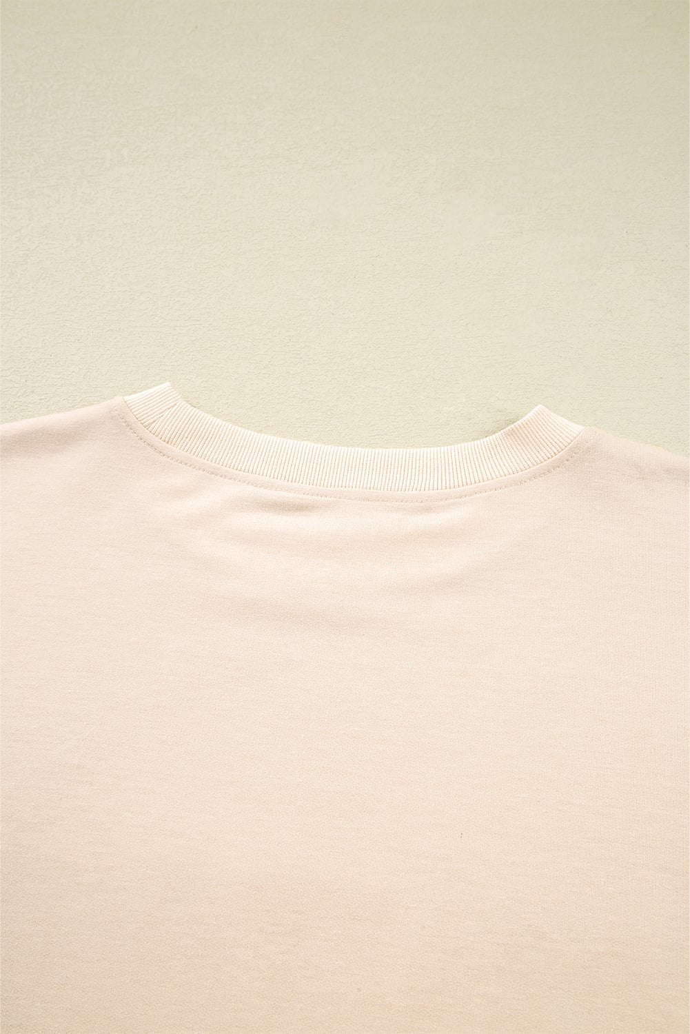 Beige Raw Edge Flower Patch Drop Shoulder Casual Top