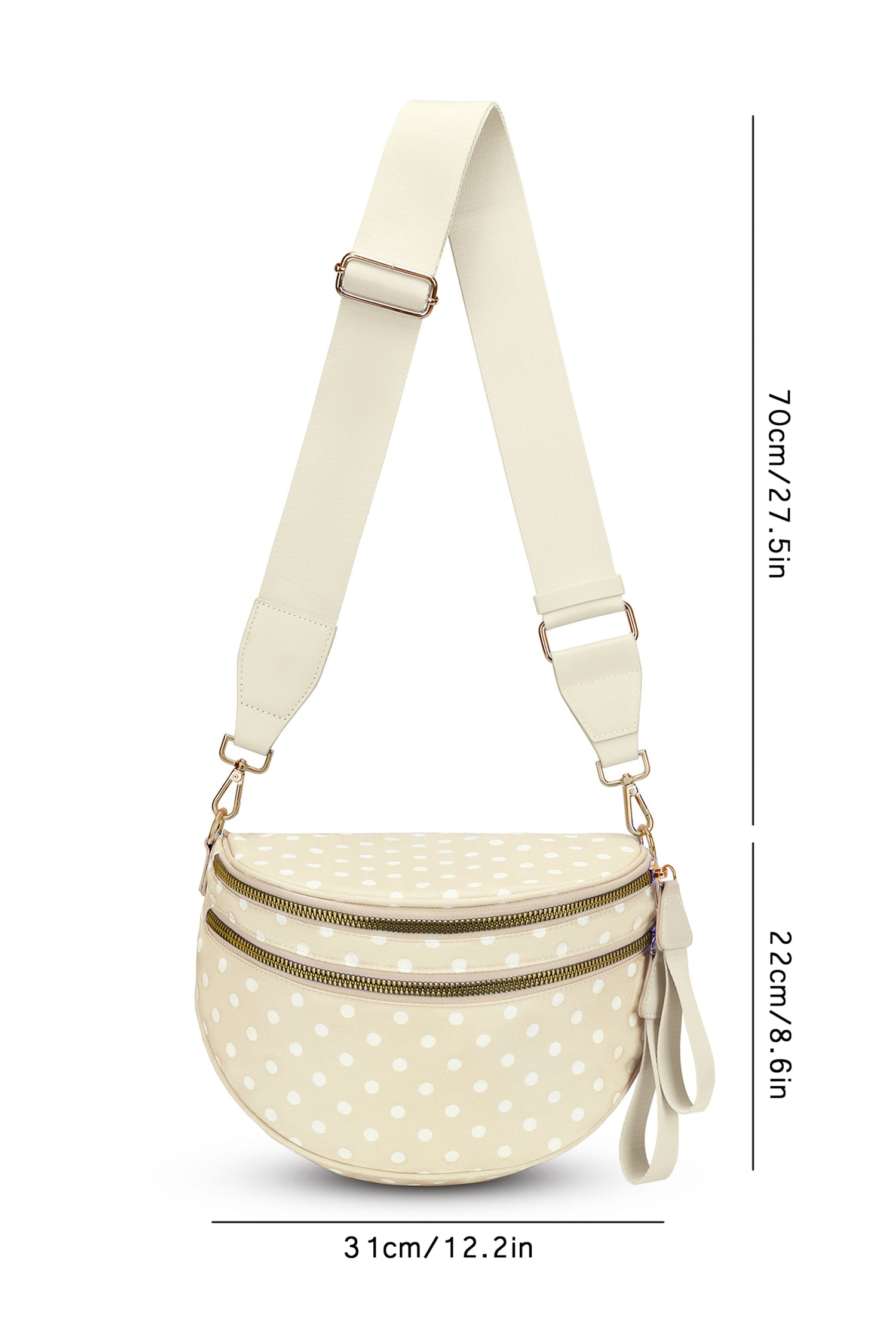 Beige Retro Polka Dot Print Double Zip Crossbody Bag