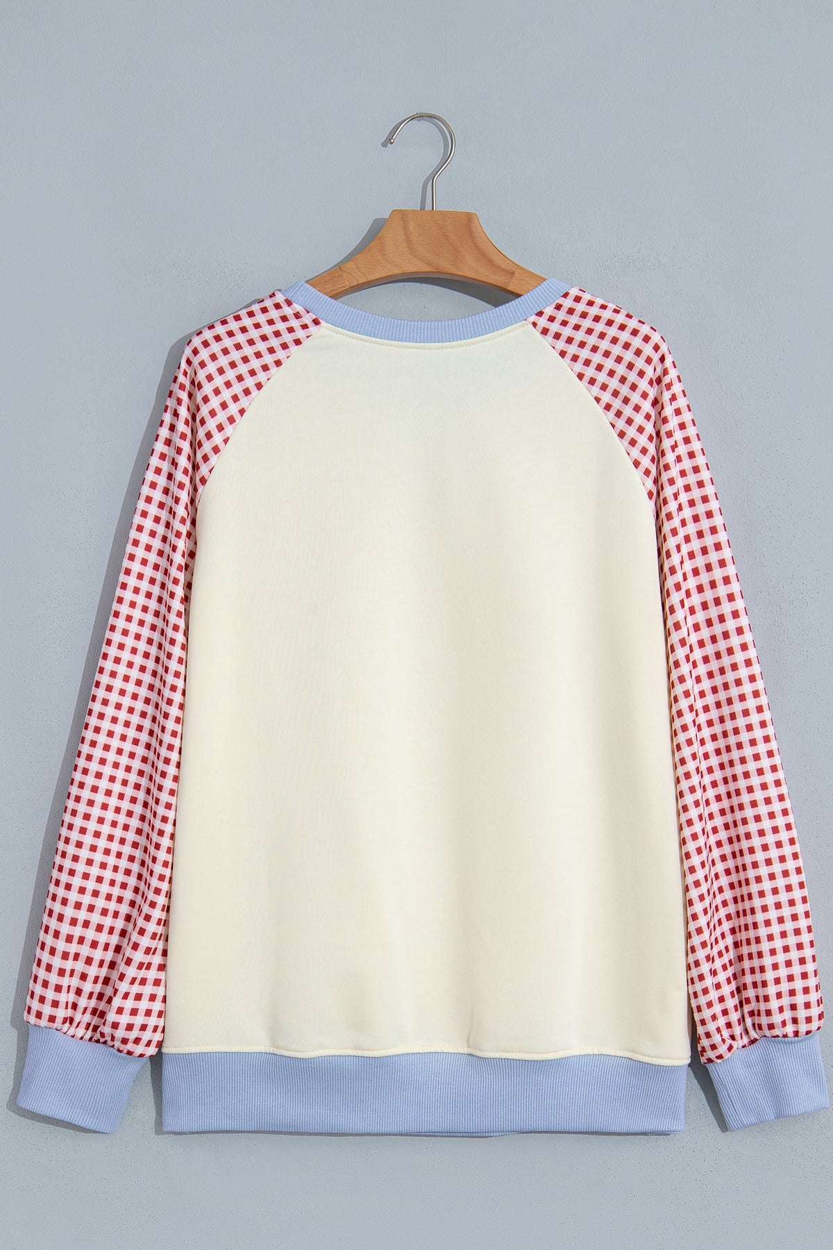 Beige Sequin Santa Plaid Sleeve Pullover Graphic Sweatshirt