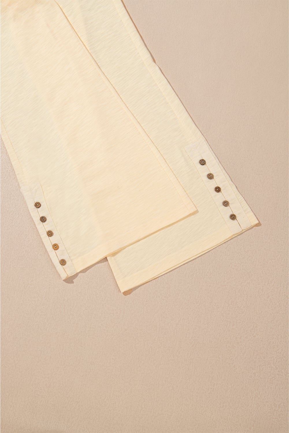 Beige Solid Color Tank Top and Smocked Waist Pants Set