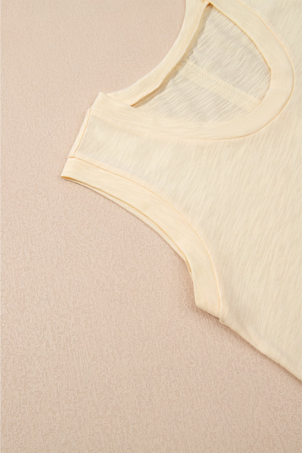 Beige Solid Color Tank Top and Smocked Waist Pants Set