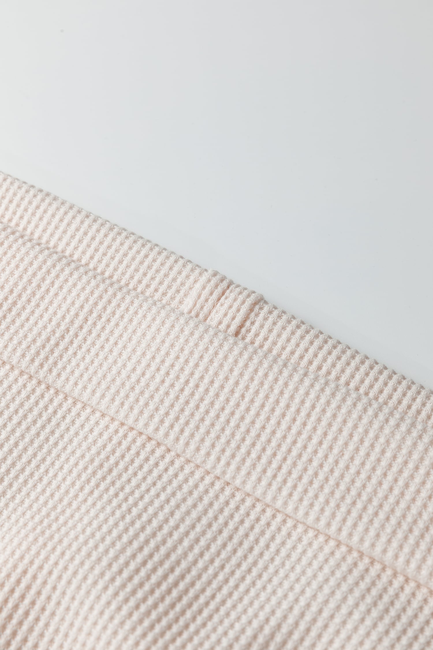 Beige Solid Color Waffle Knit Asymmetric Neck Long Sleeve Top