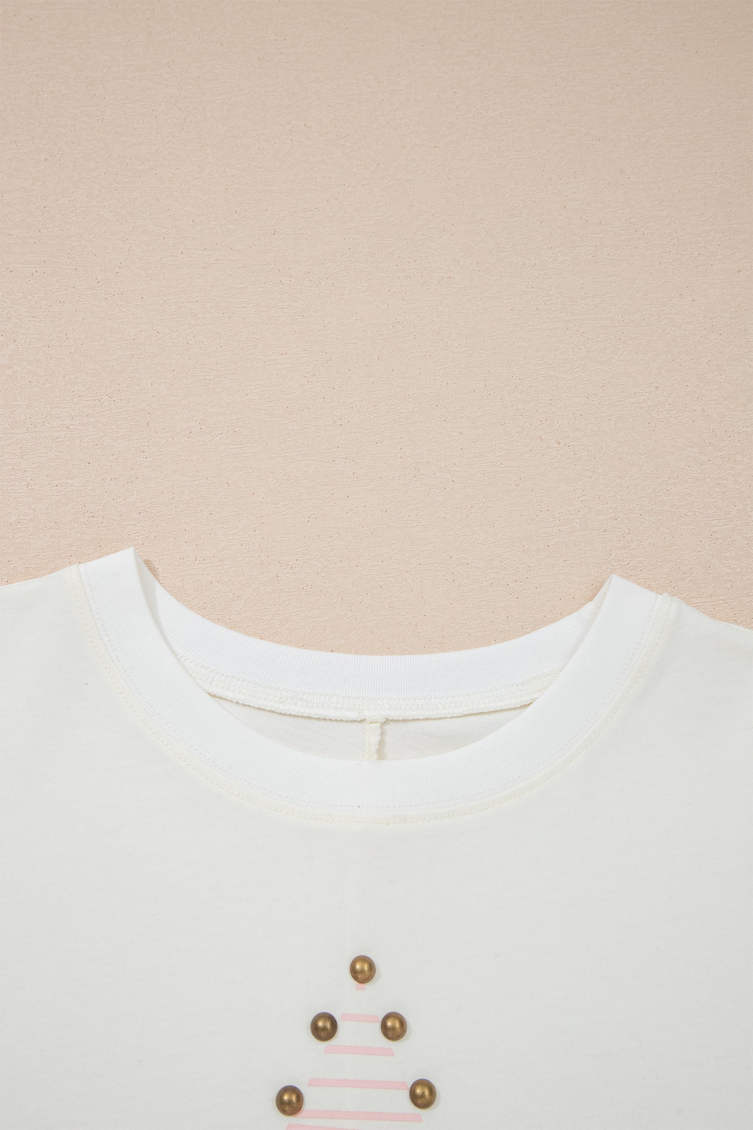 Beige Star Print Stud Detail Cotton Jersey Top
