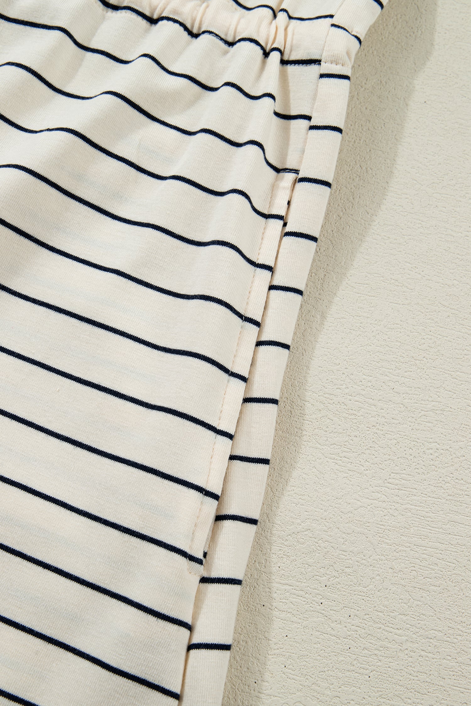 Beige Stripe Drawstring Tunic Tank Mini Dress with Pockets