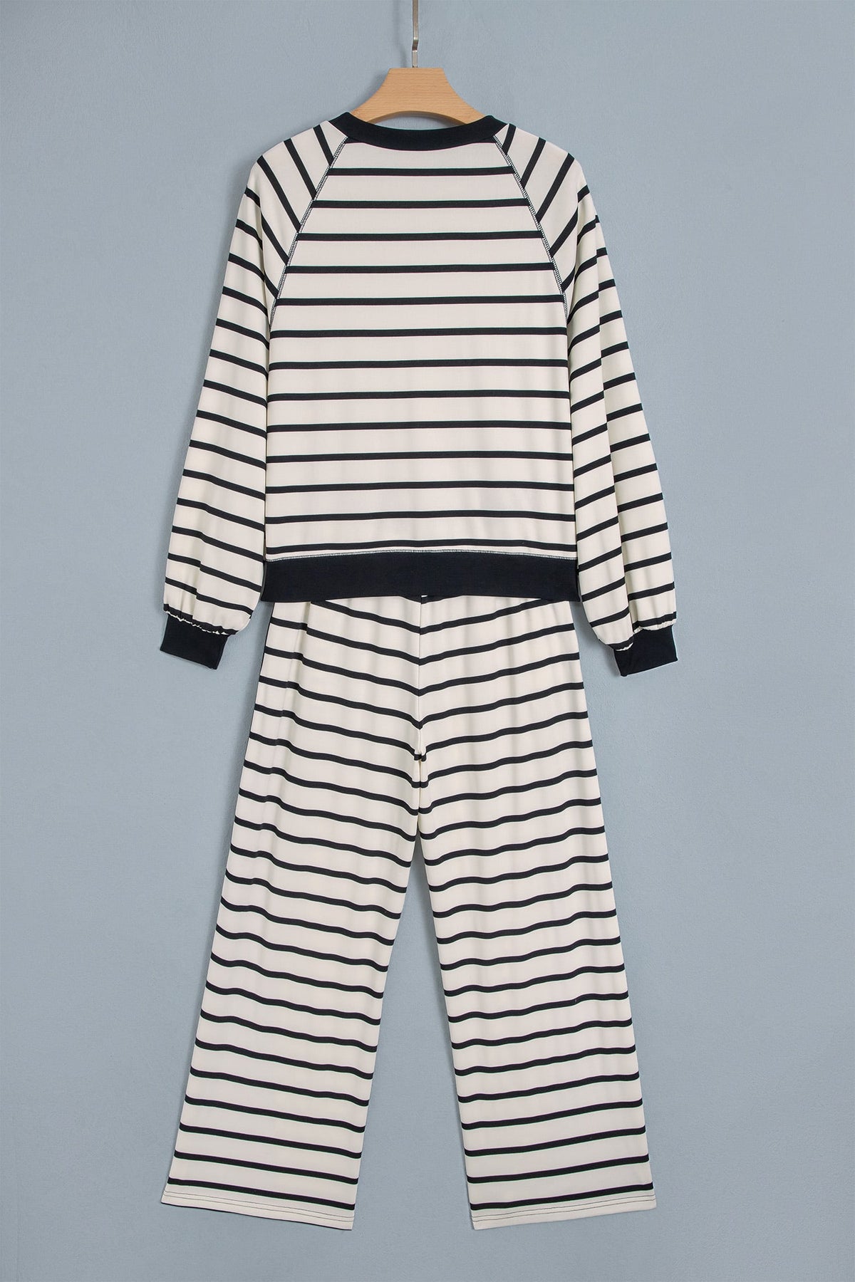 Beige Stripe Relaxed Long Sleeve Top Color Block Detail Drawstring Pant Set