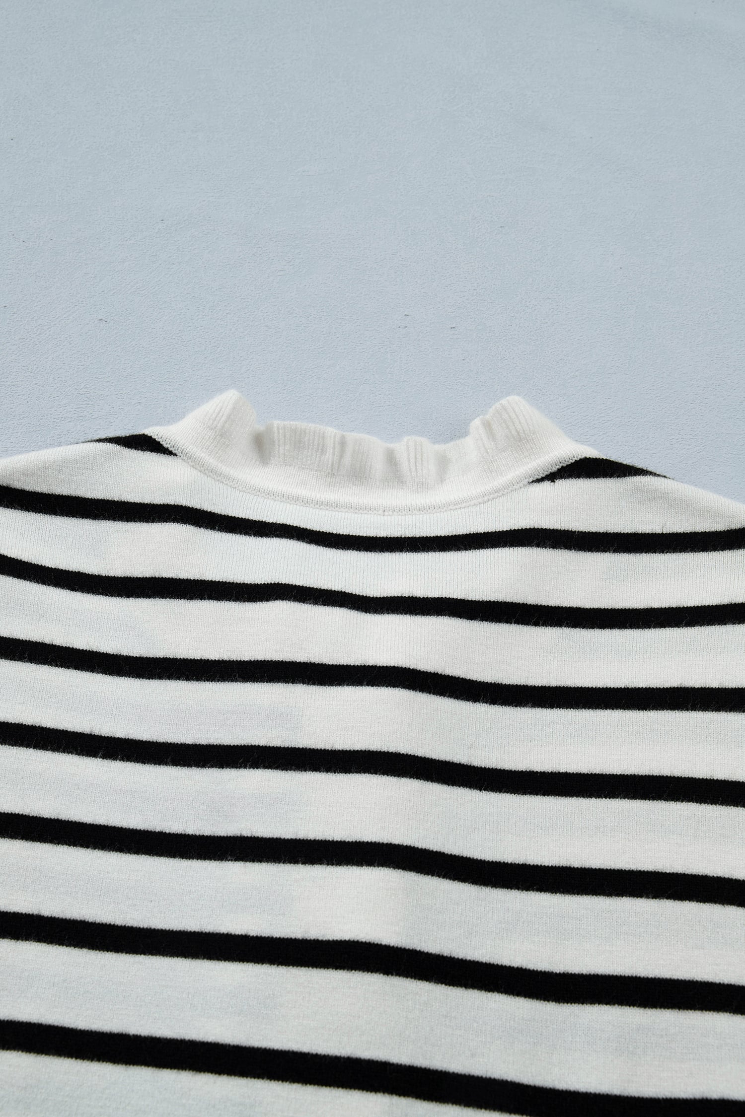 Beige Stripe Ruffle Trim Button Down Knit Short Sleeve Sweater Cardigan