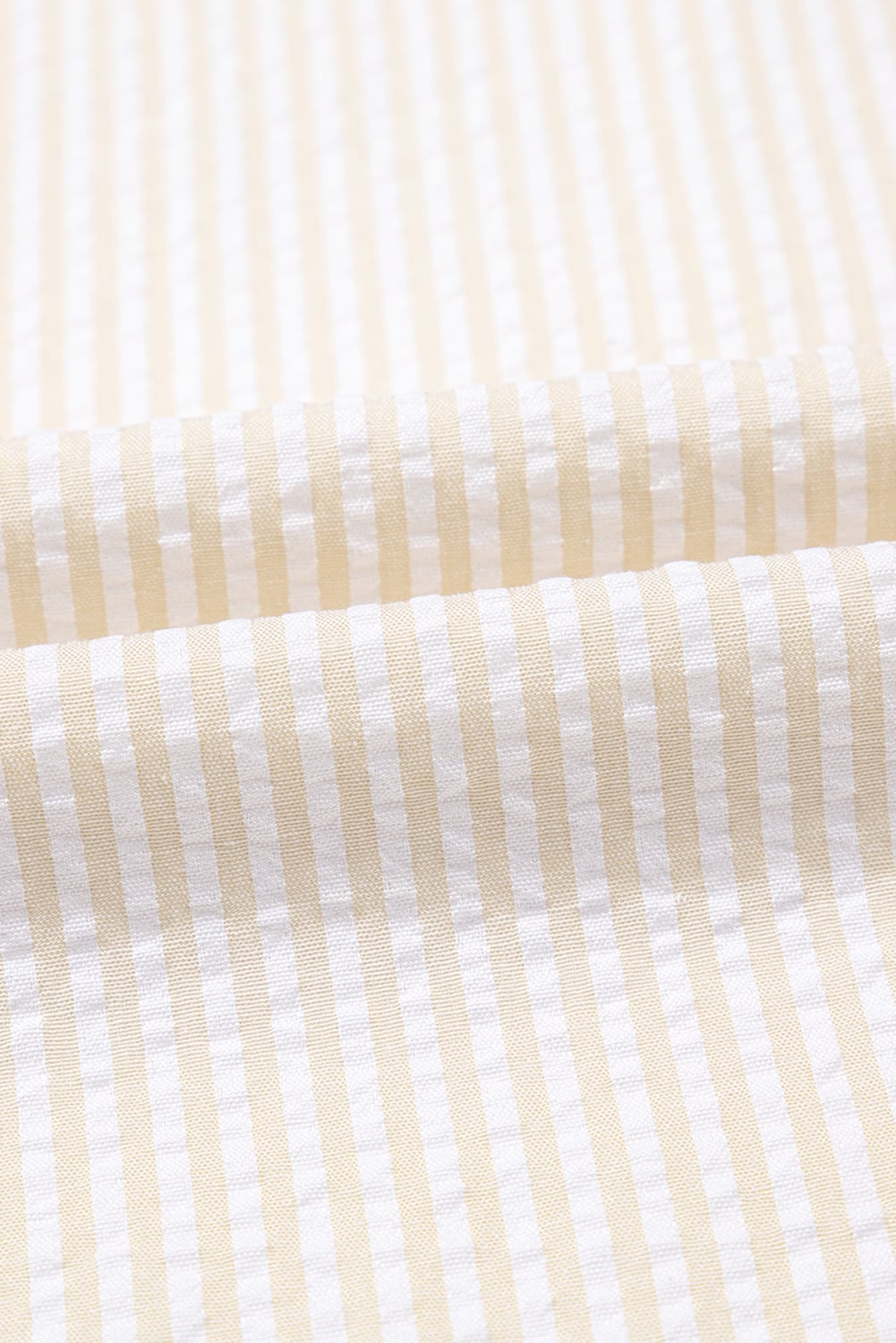 Beige Stripe Seersucker Contrast Round Neck Puff Sleeve T Shirt Dress