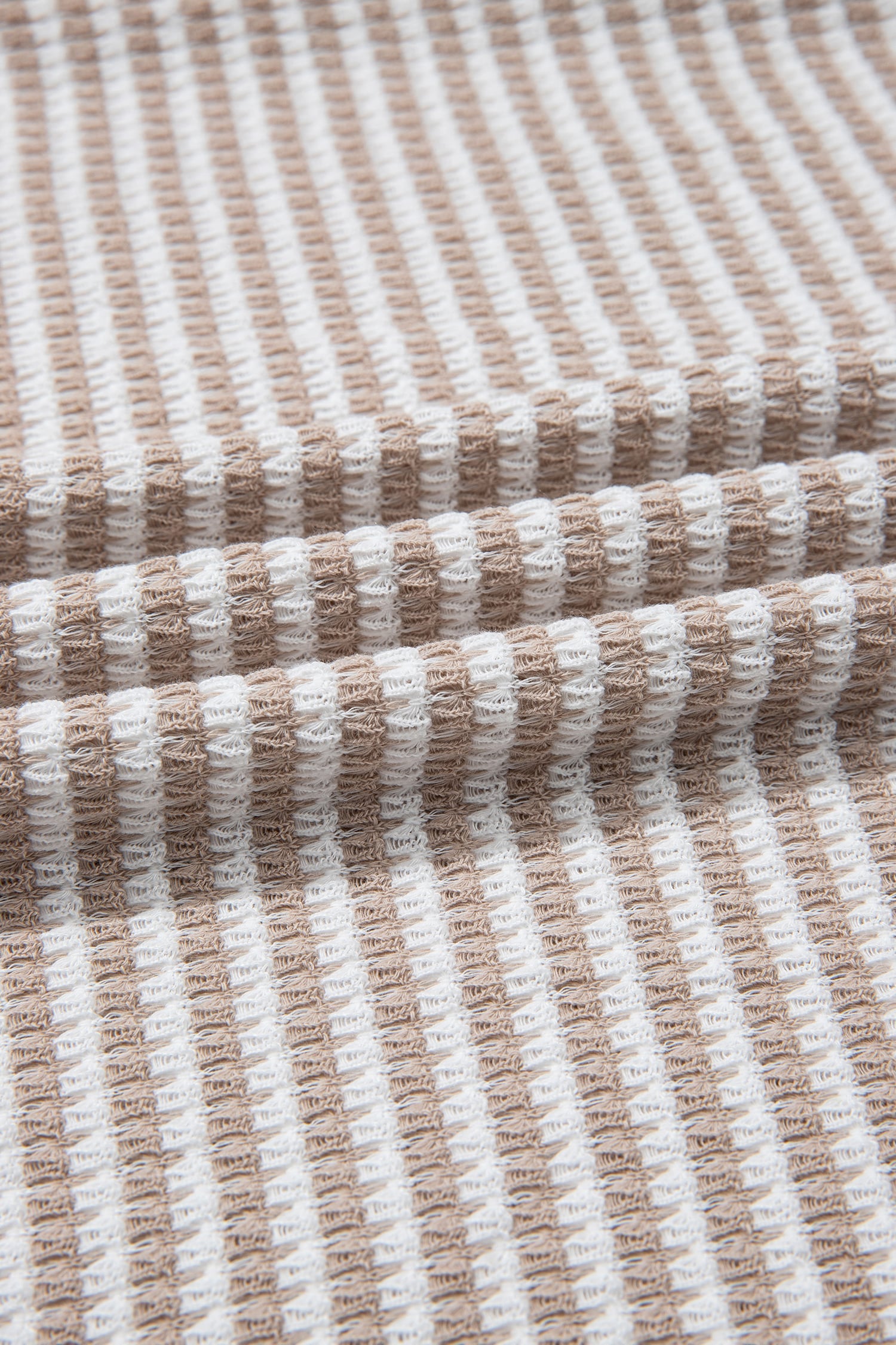 Beige Striped Textured Knit V Neck Casual Top