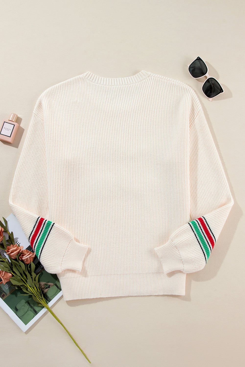 Beige Tinsel Holly Jolly Graphic Classic Sweater