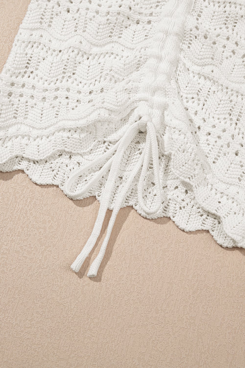 Beige Trendy Hollowed Knit V Neck Drawstring Sweater Vest