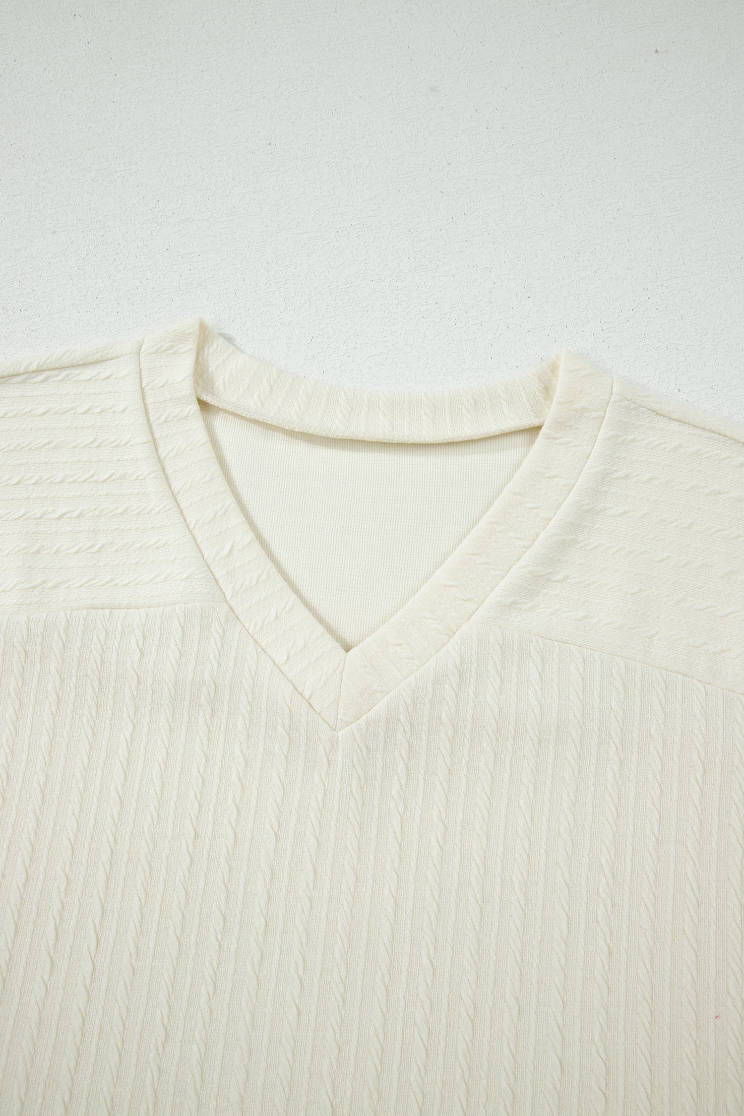 Beige Twisted Texture Knit V Neck T Shirt