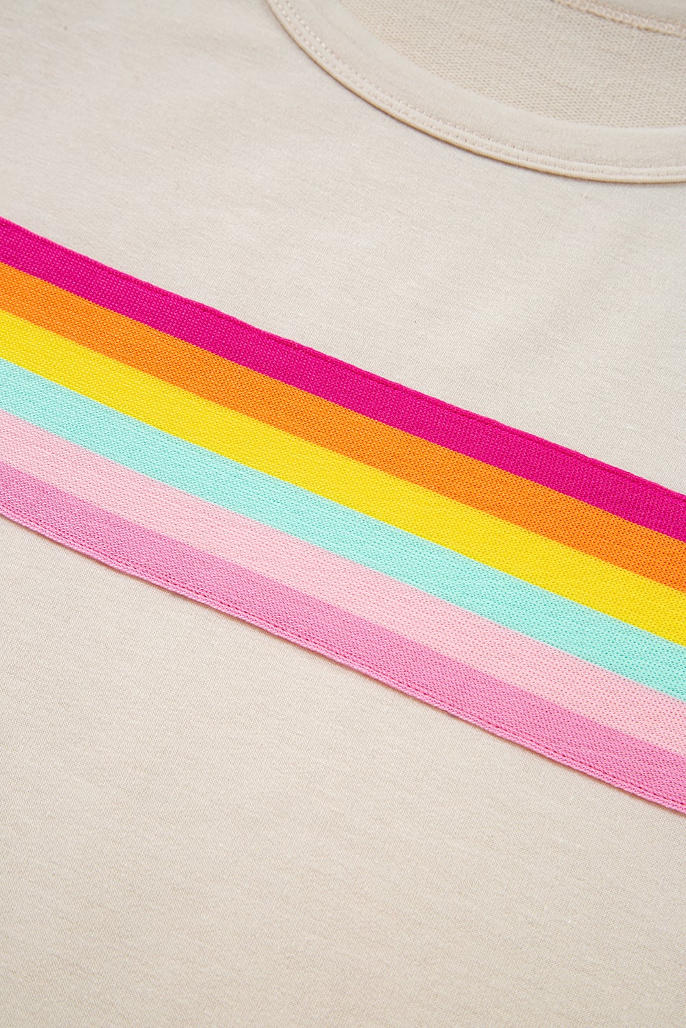 Beige Vibrant Striped Detail Athleisure 2pcs Short Set