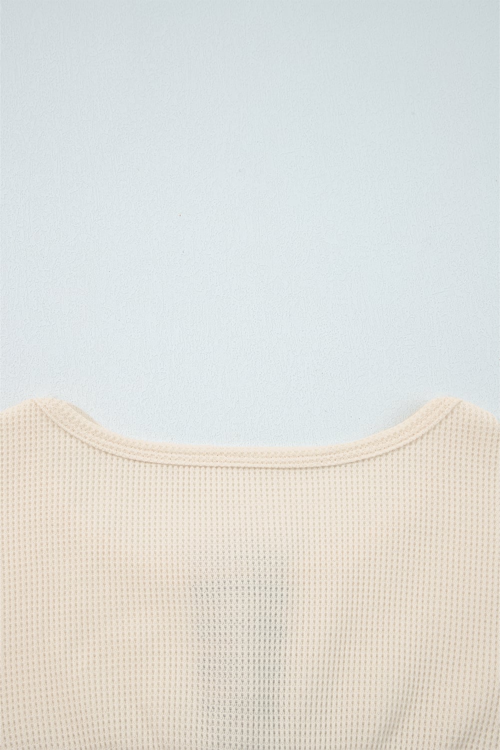 Beige Waffle Stripe Plaid Patchwork Henley Knit Top