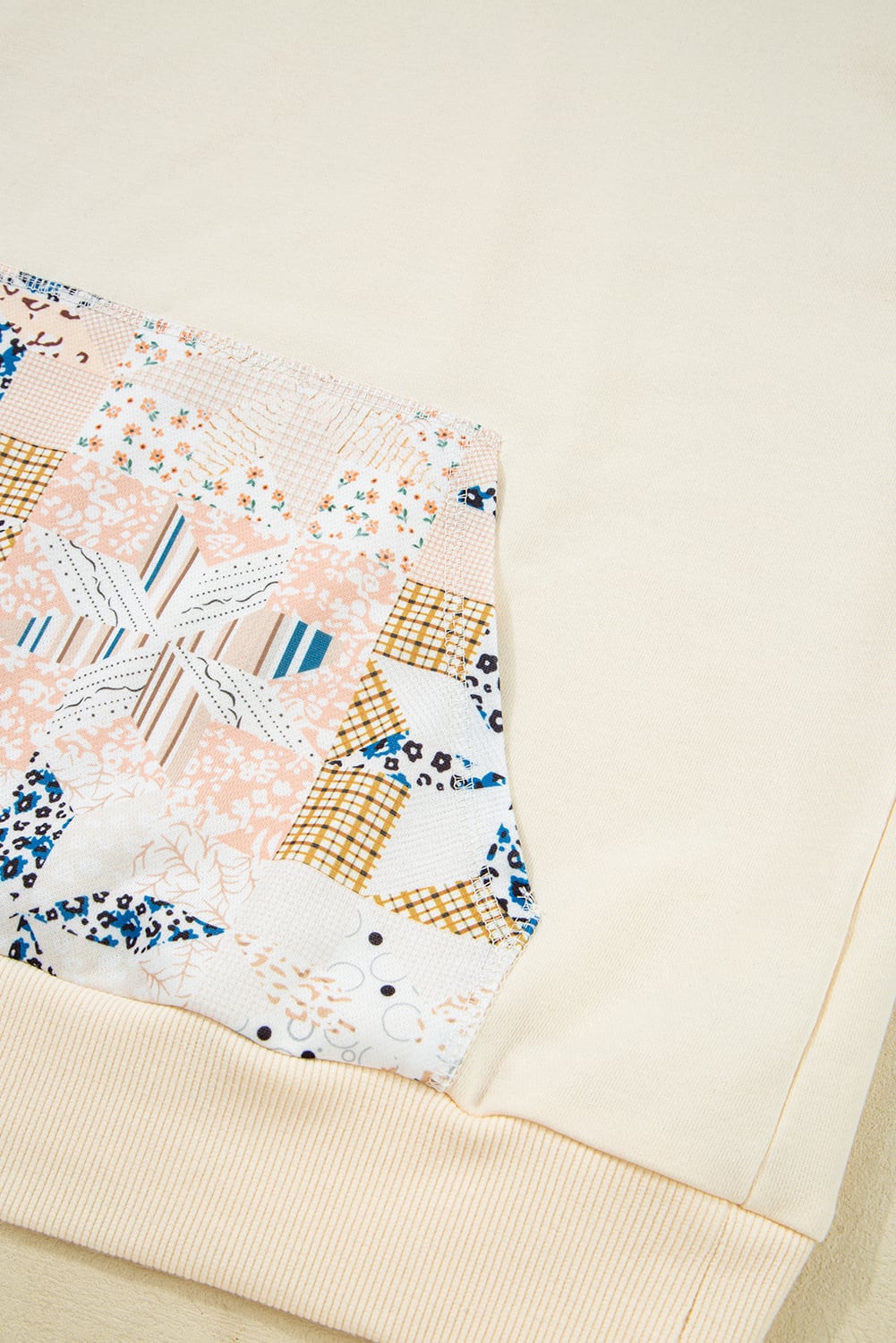 Beige Western Geo Pattern Patchwork Hoodie with Kangaroo Pocket