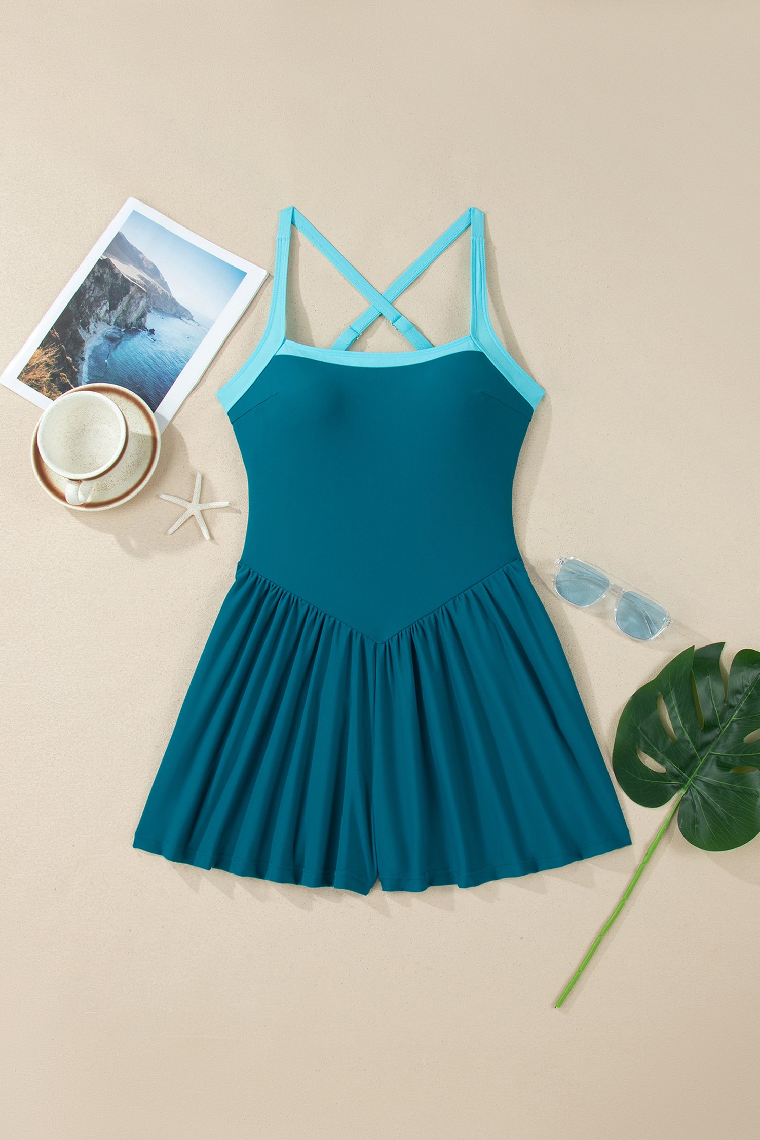 Skobeloff Contrast Trim Adjustable Straps Lace-up One Piece Swimsuit